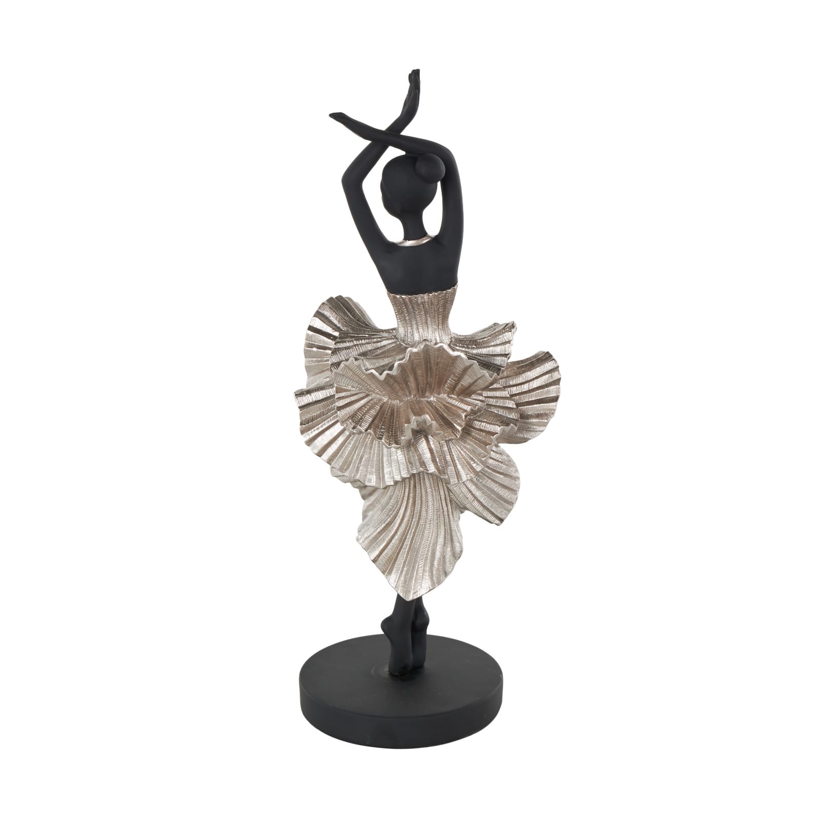 17" Black Polystone Dancer Ballerina Decorative Sculpture with Silver Dress