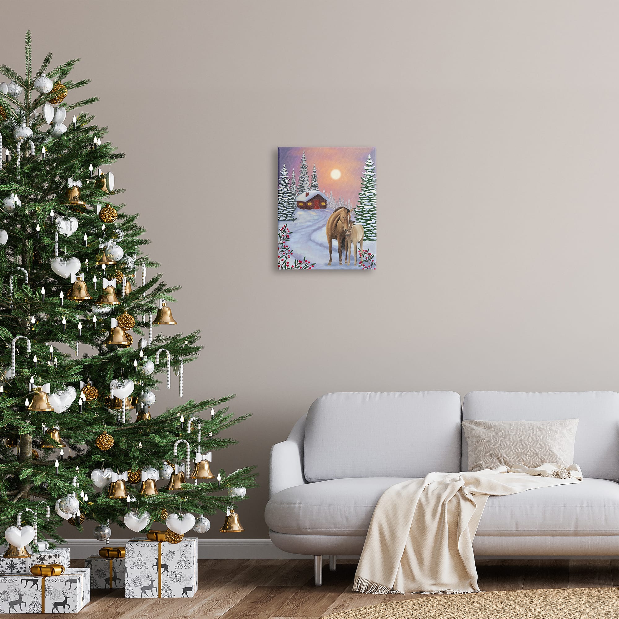 Stupell Industries Holiday Horses Winter Scene Canvas Wall Art