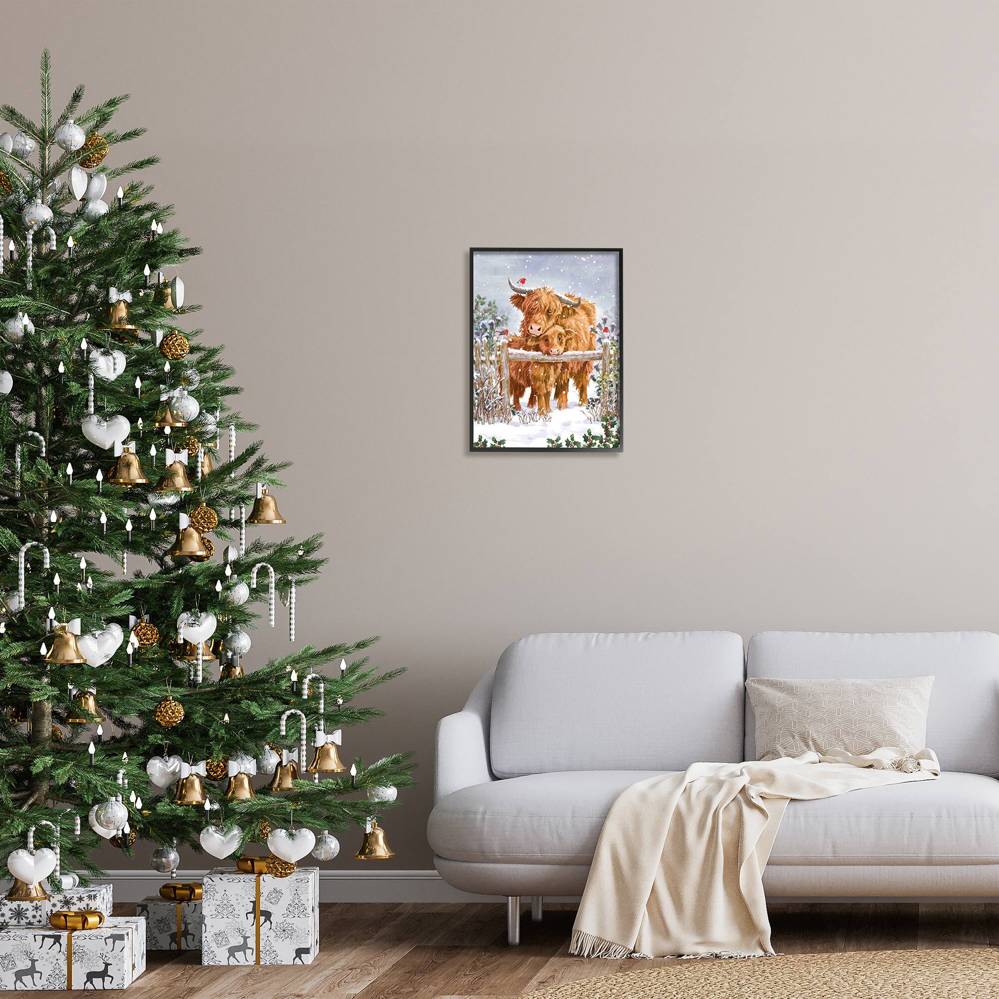 Stupell Industries Winter Cattle Cuddling Snow Scene Framed Giclee Art