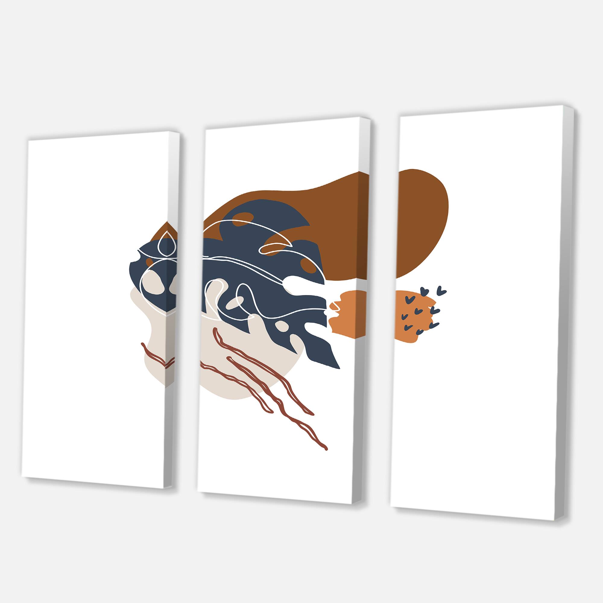 Designart - Elementary Shapes With Abstract Flowers Plants III - Modern Canvas Wall Art Print