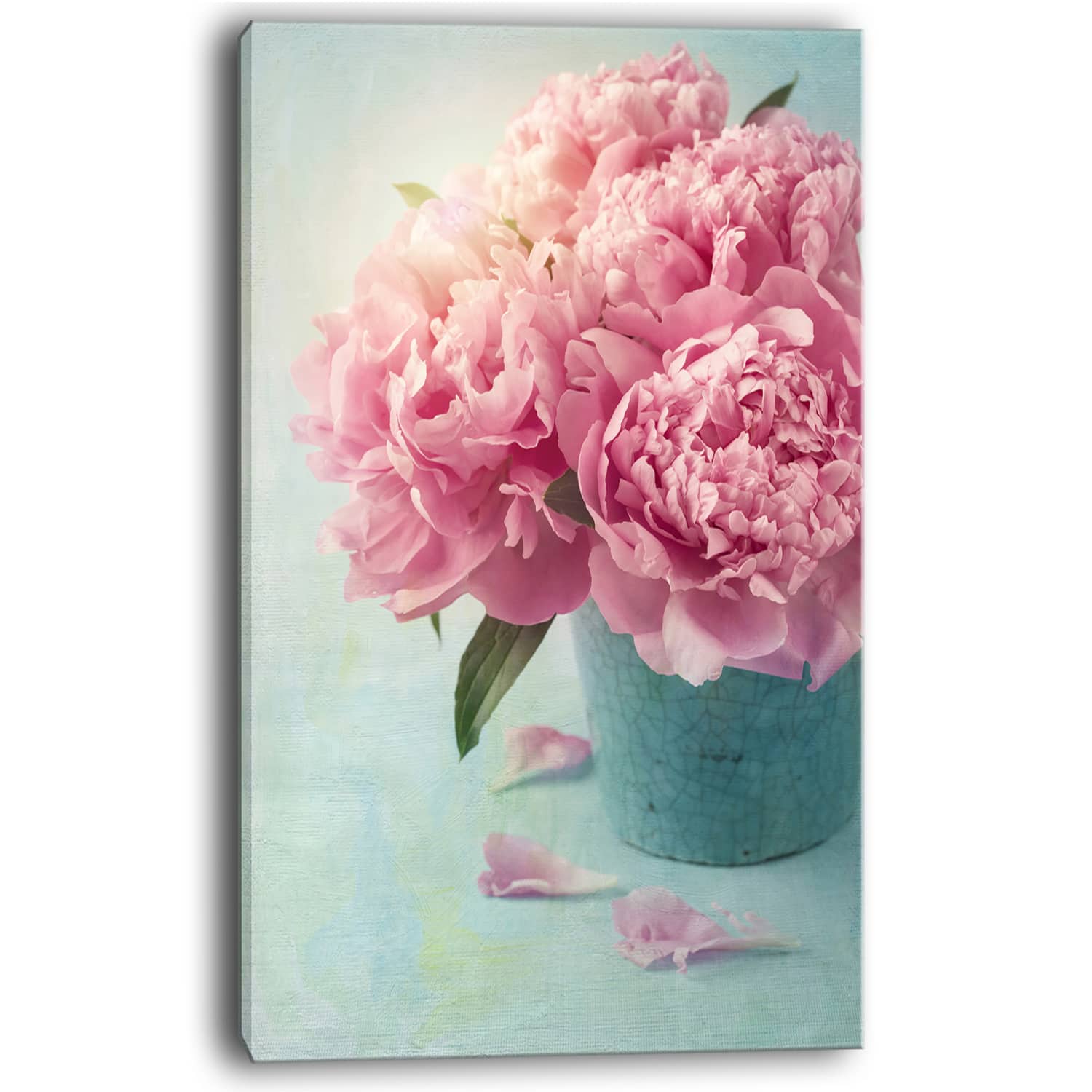 Designart - Pink Peony Flowers in Vase - Large Floral Wall Art Canvas