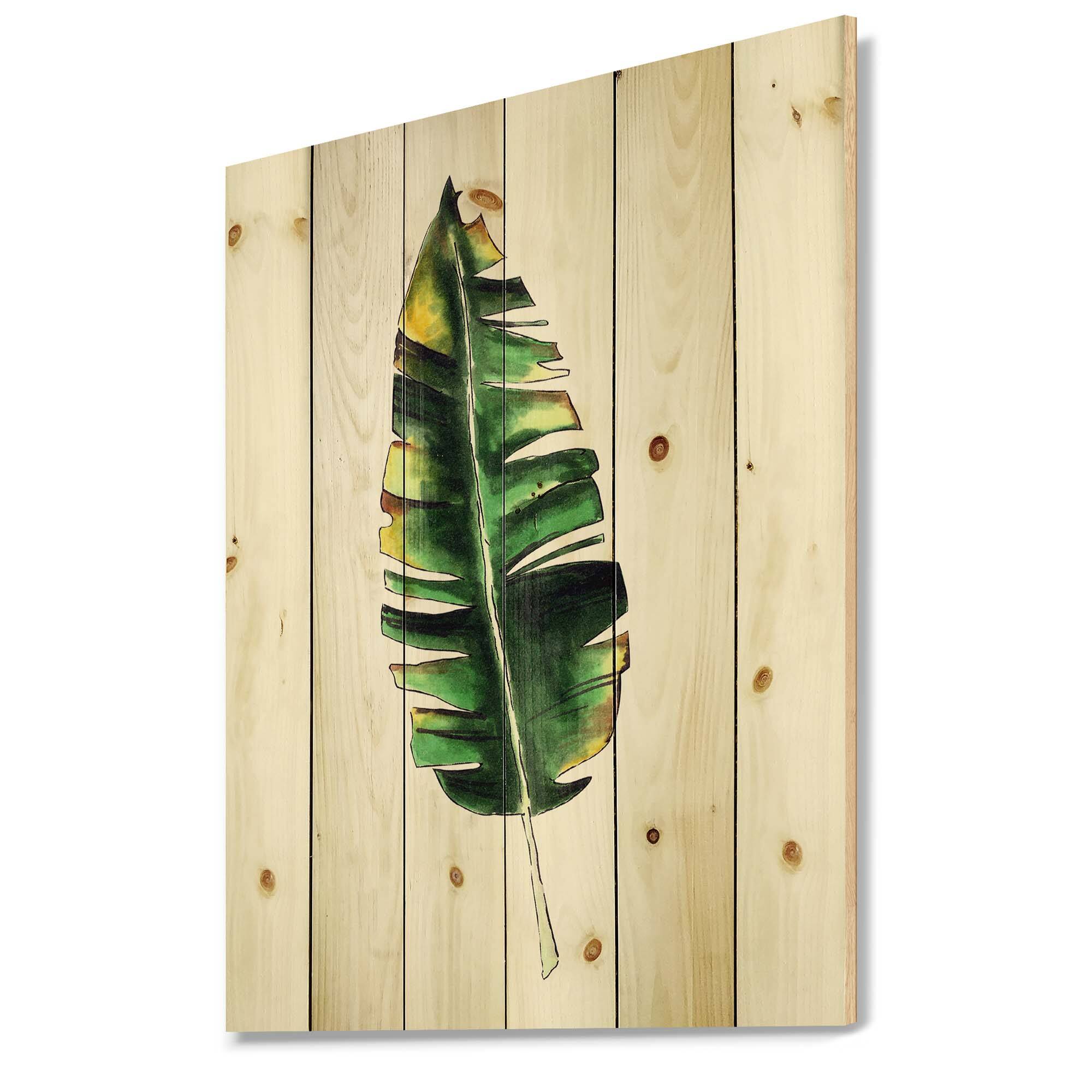 Designart - Single Banana Leaf - Bohemian & Eclectic Print on Natural Pine Wood