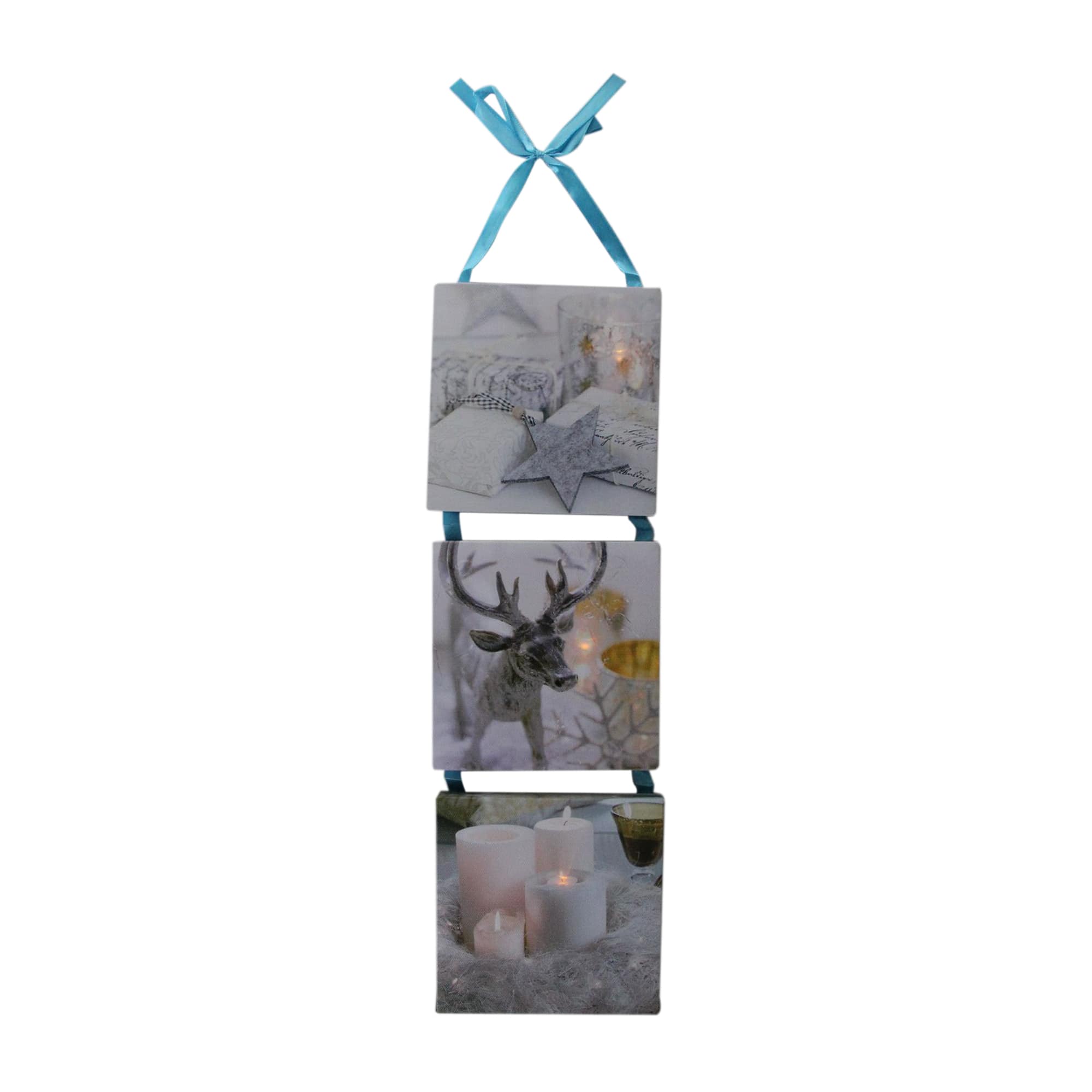 LED Lighted 3-Panel Winter Candle Flame Christmas Wall Art