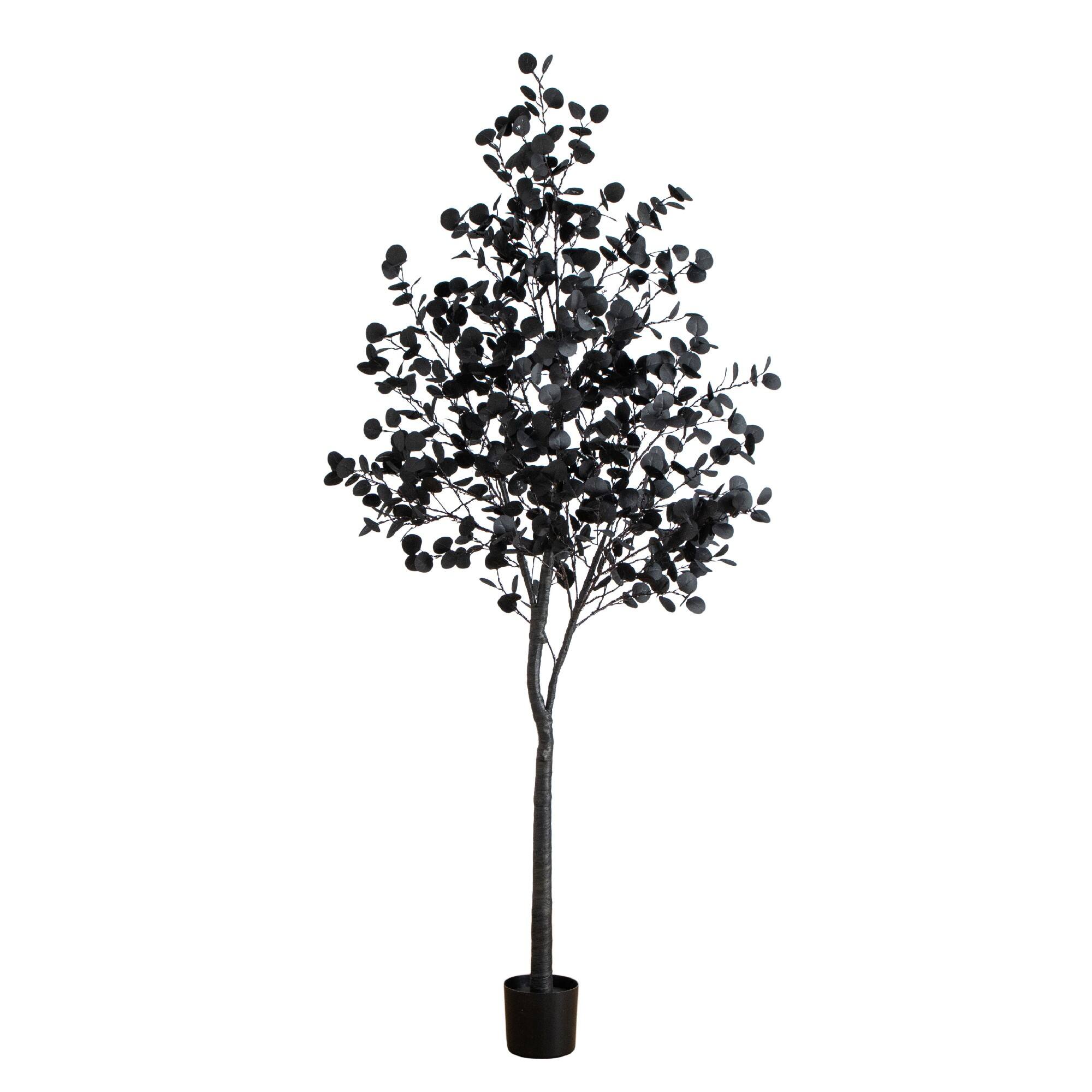 8ft. Pre-Lit Artificial Halloween Black Eucalyptus Tree with 540 Orange & Purple LED Lights