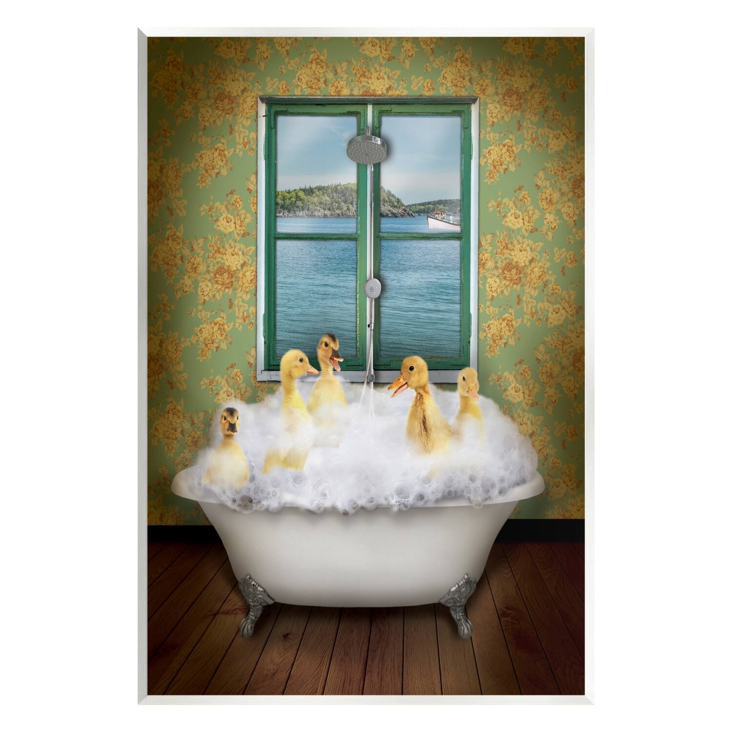 Stupell Industries Ducks Bathing Tub Ocean View Wall Plaque Art