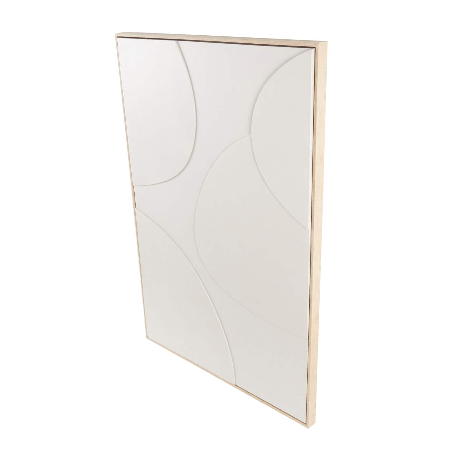 Beige Wooden Geometric Framed Wall Art with Abstract Circles and Brown Wooden Frame
