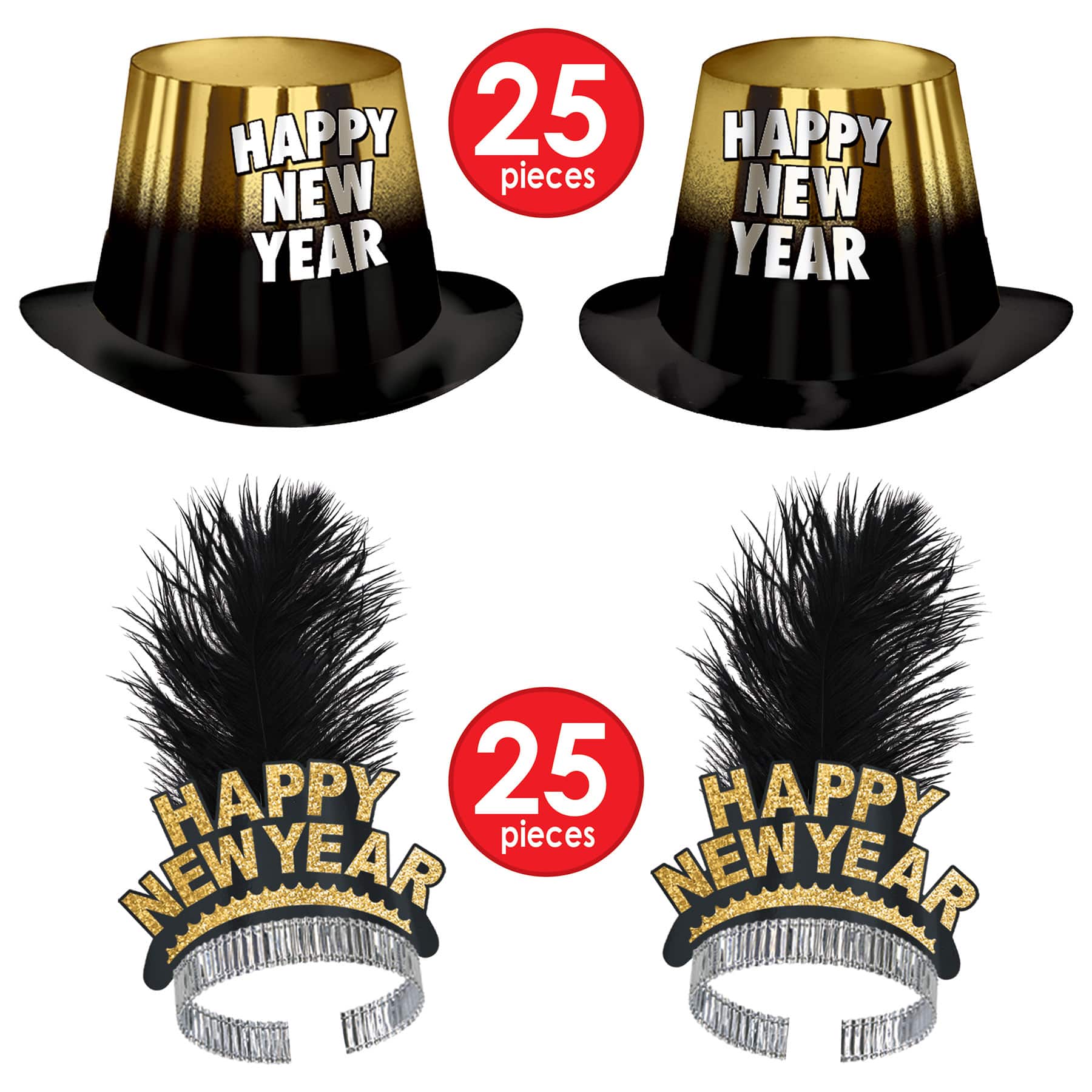 Beistle Black & Gold New Year Entertainer Party Favor Kit for 50