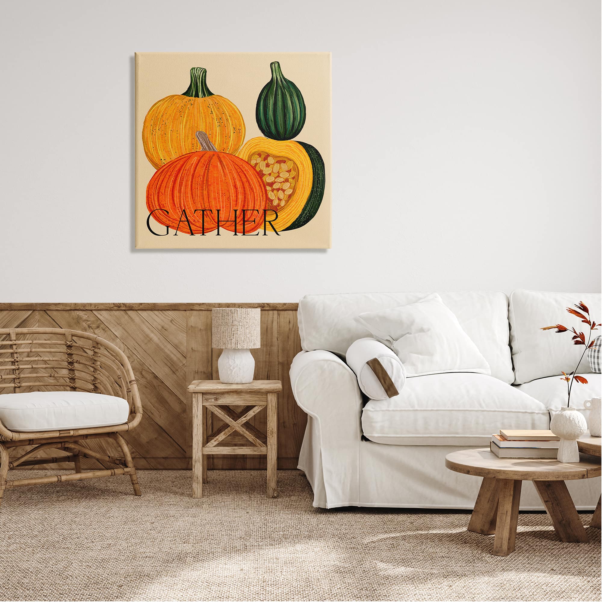 Stupell Industries Gather Autumn Harvest Gourds Canvas Wall Art