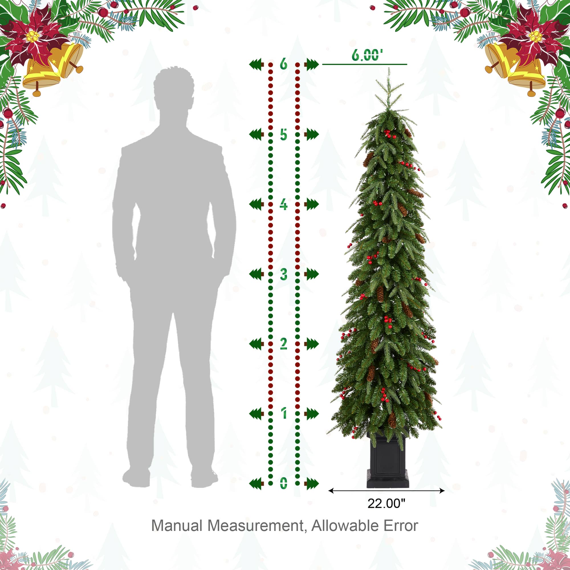 Glitzhome® 6ft Pre-lit Green Artificial Christmas Porch Tree, Warm White Lights