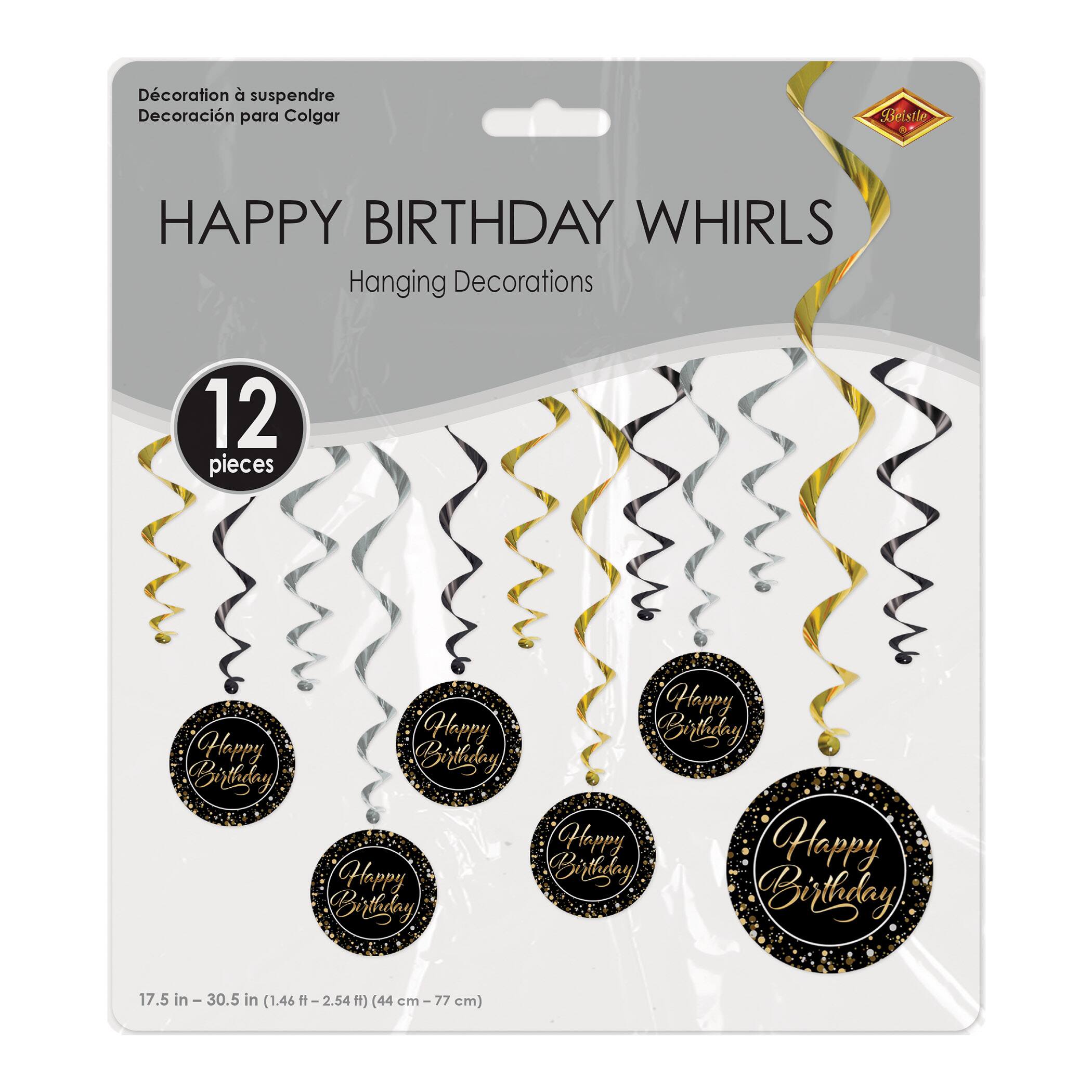 Beistle Black, Gold, & Silver Happy Birthday Whirls, 12ct.