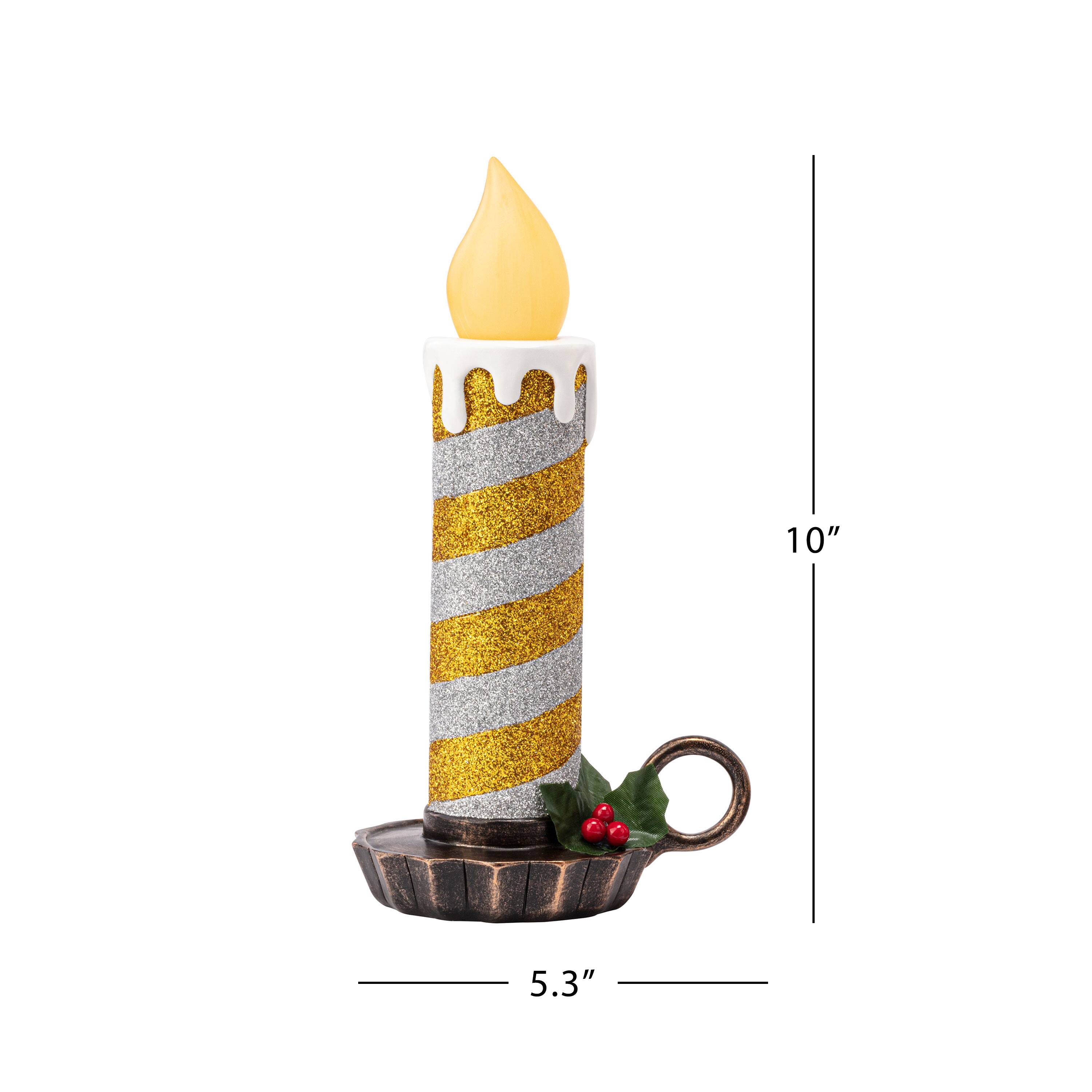 10" Gold & Silver Flickering LED Glittery Striped Candles, 2ct.