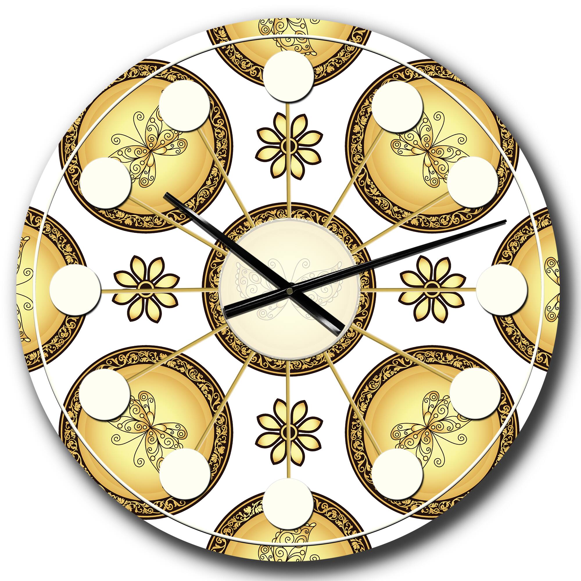 Designart 'Gold And Browne Pattern With Gradient Vintage Circles Mid-Century Modern Wall Clock