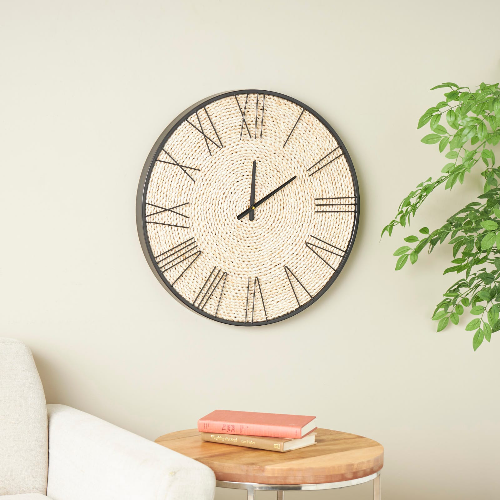 23.5" Coiled Rope Wall Clock with Black Metal Frame