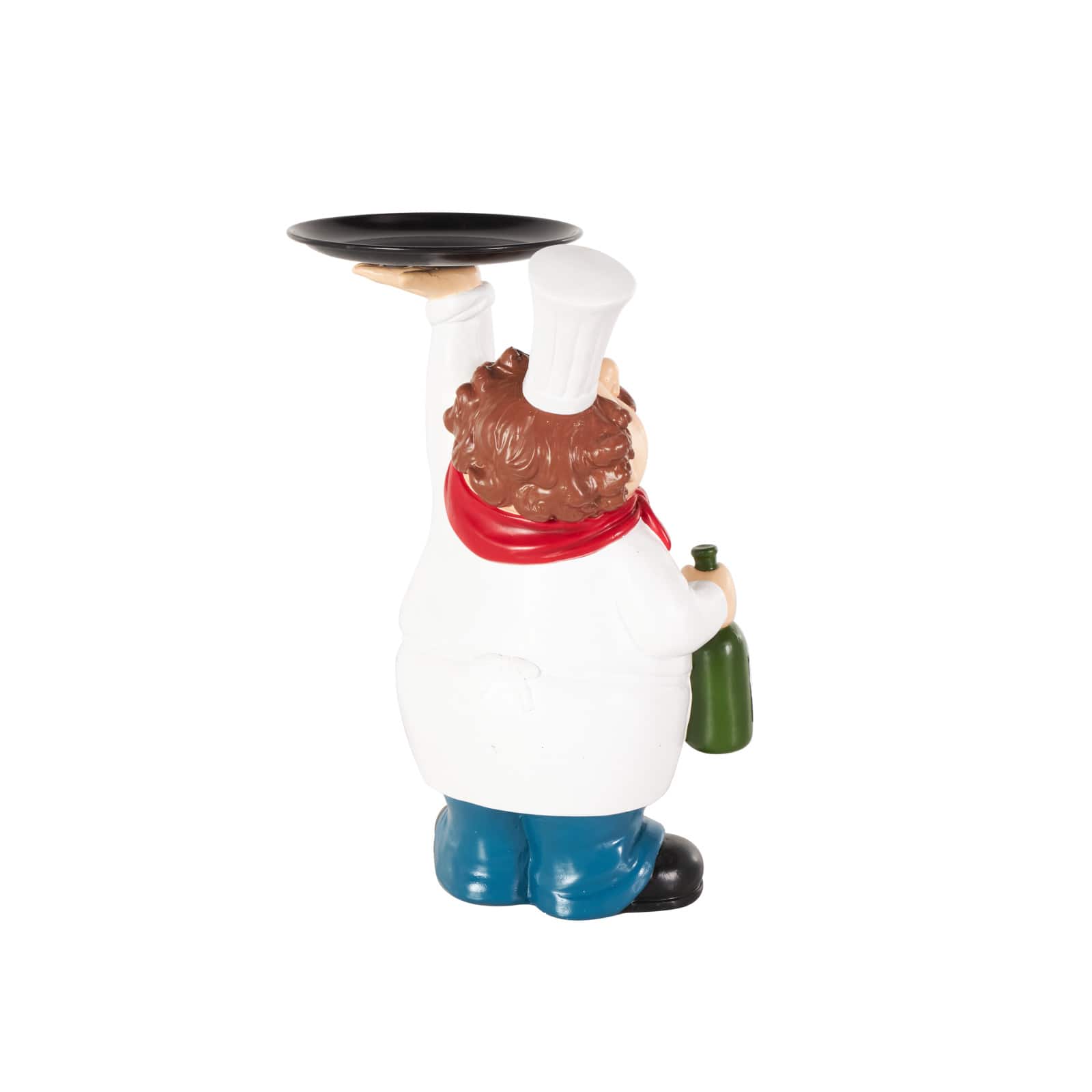 13" White Chef Kitchen Decorative Figurine Decorative Sculpture with Black Tray & Green Bottle