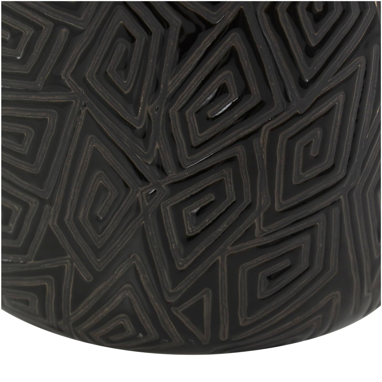 19" Black Geometric Etched Ceramic Vase