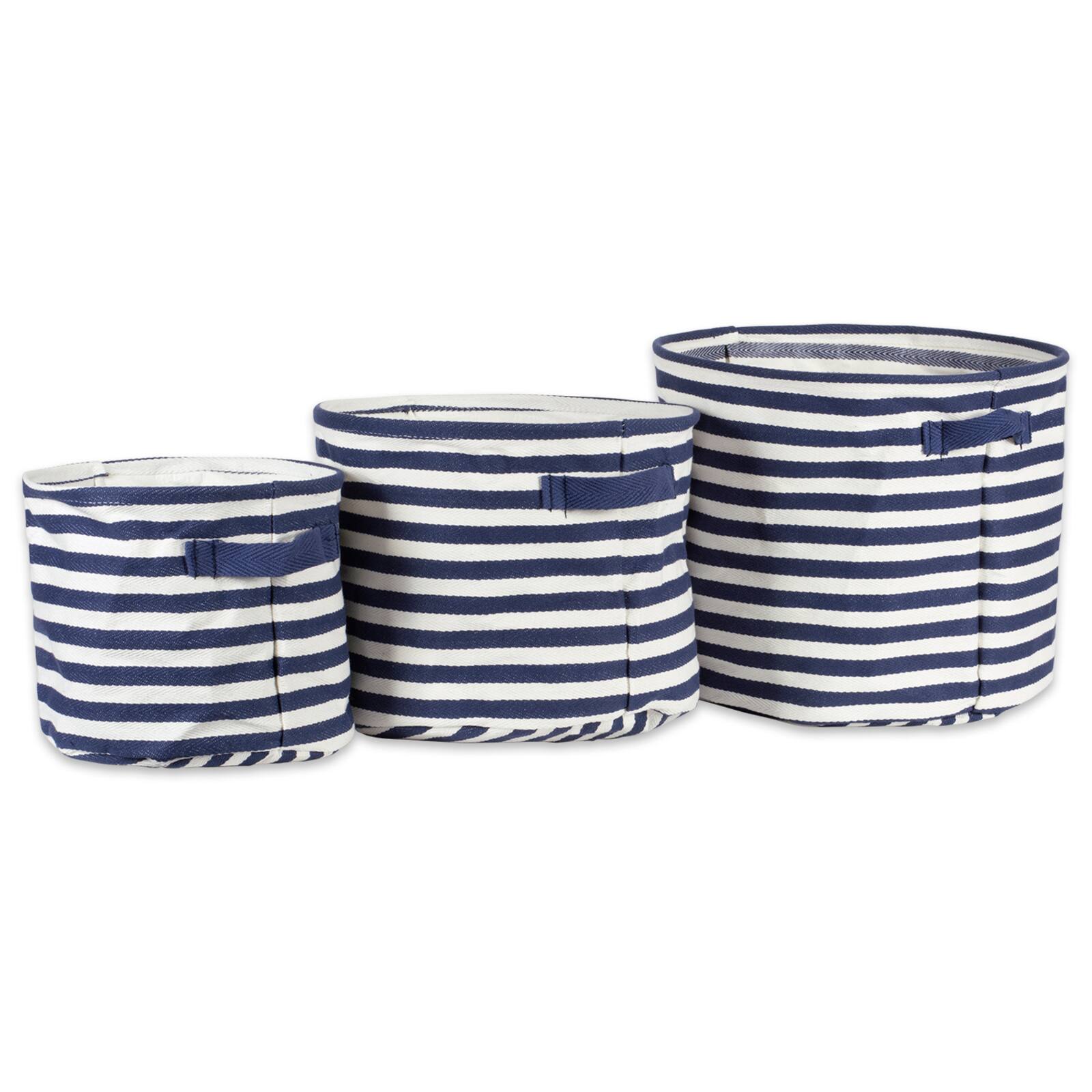 DII® Round Stripes PE-Coated Herringbone Woven Cotton Laundry Bin Set
