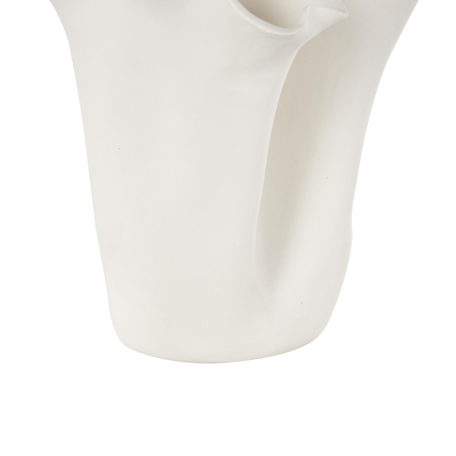 10.5" White Ceramic Abstract Floral Vase with Wavy Folded Rim