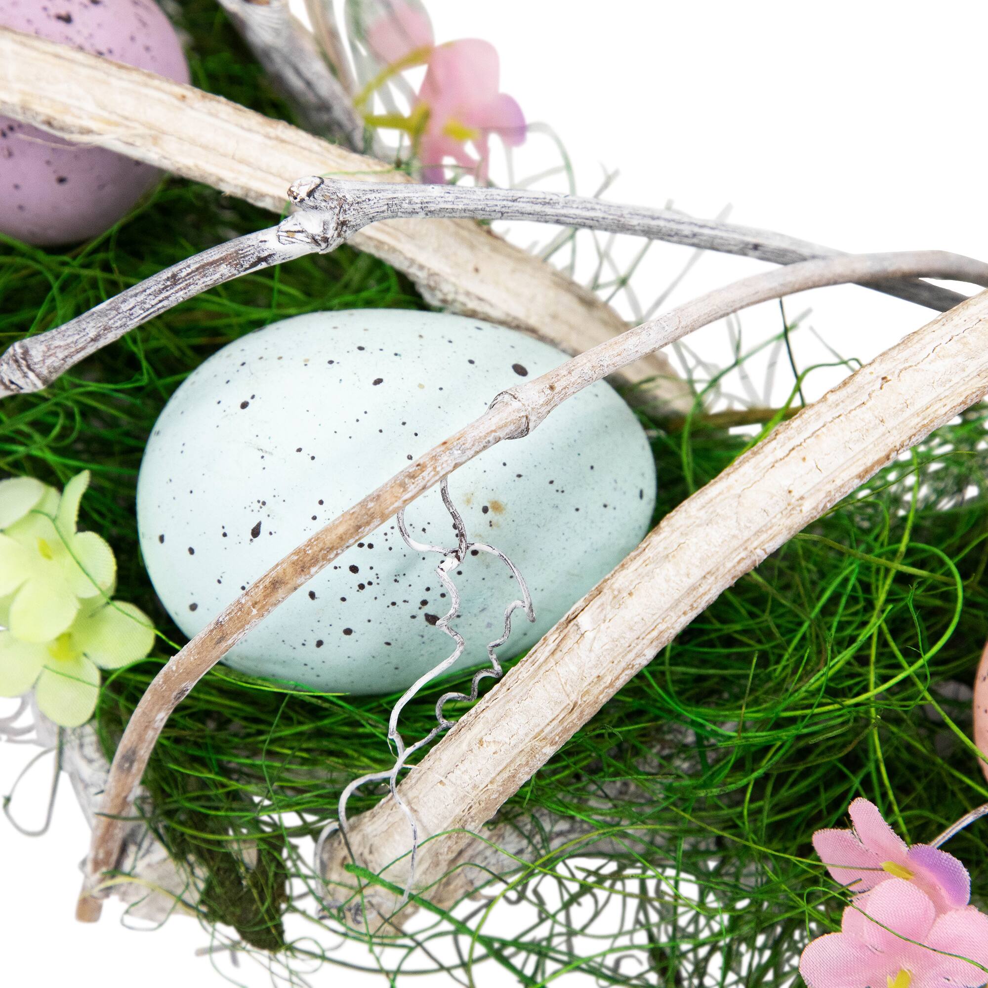 15" Speckled Eggs & Spring Flowers Easter Wreath