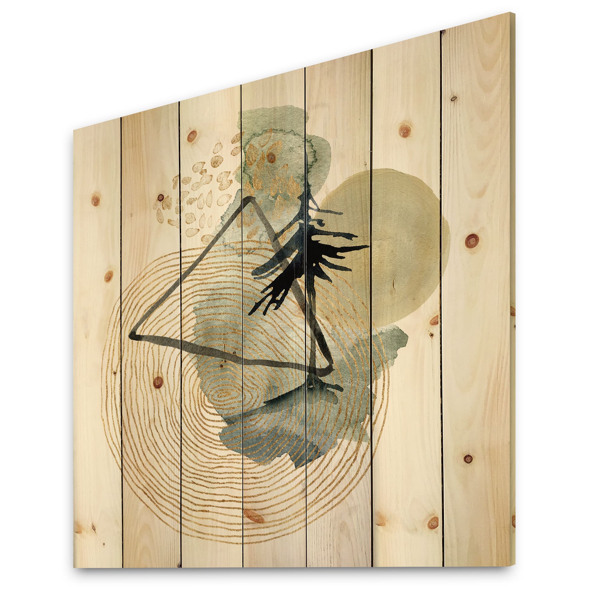 Designart - Abstract Landscape Of Mountains Moon and Tree - Mid-Century Modern Print on Natural Pine Wood