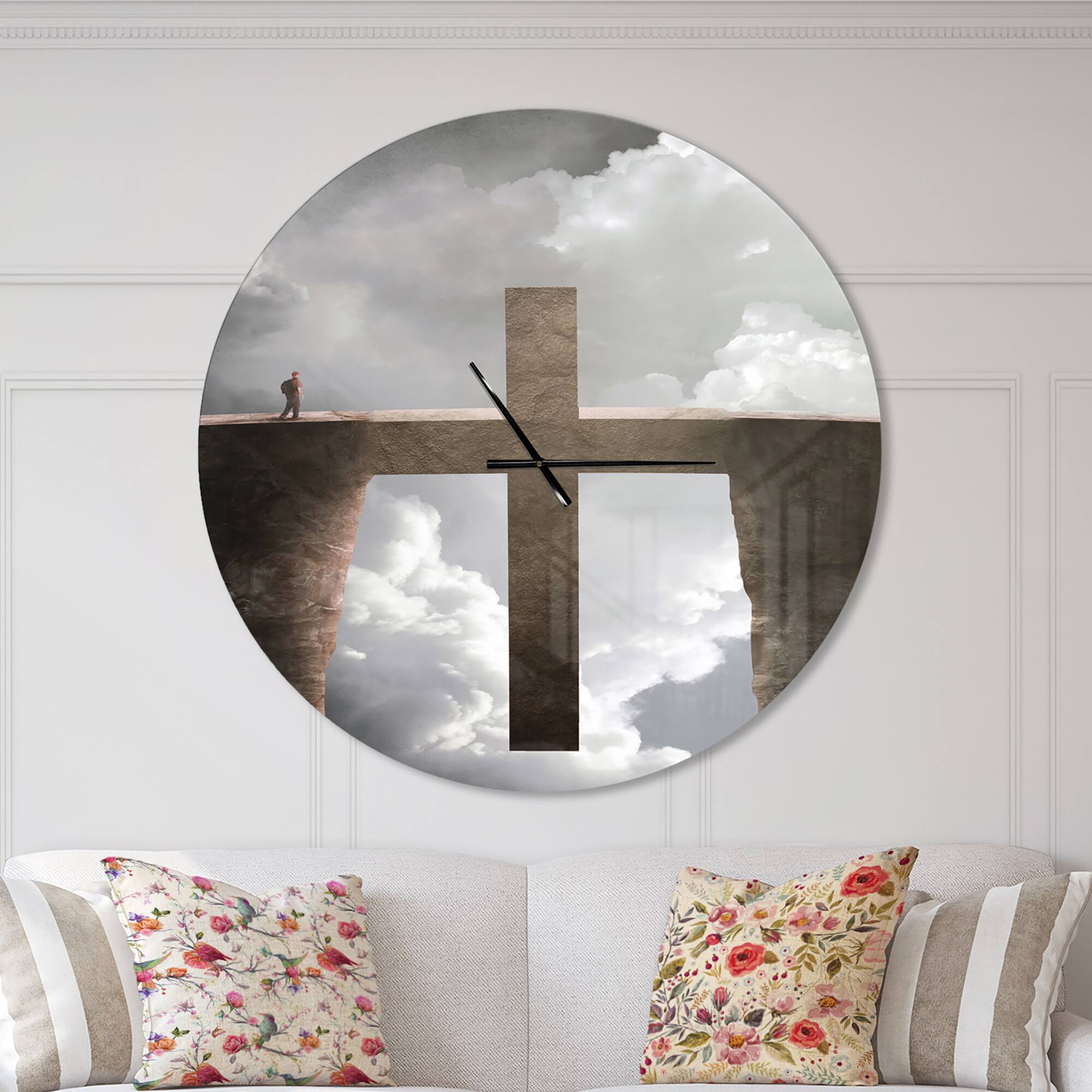 Designart Big Cross Between Two Cliffs Wall Clock