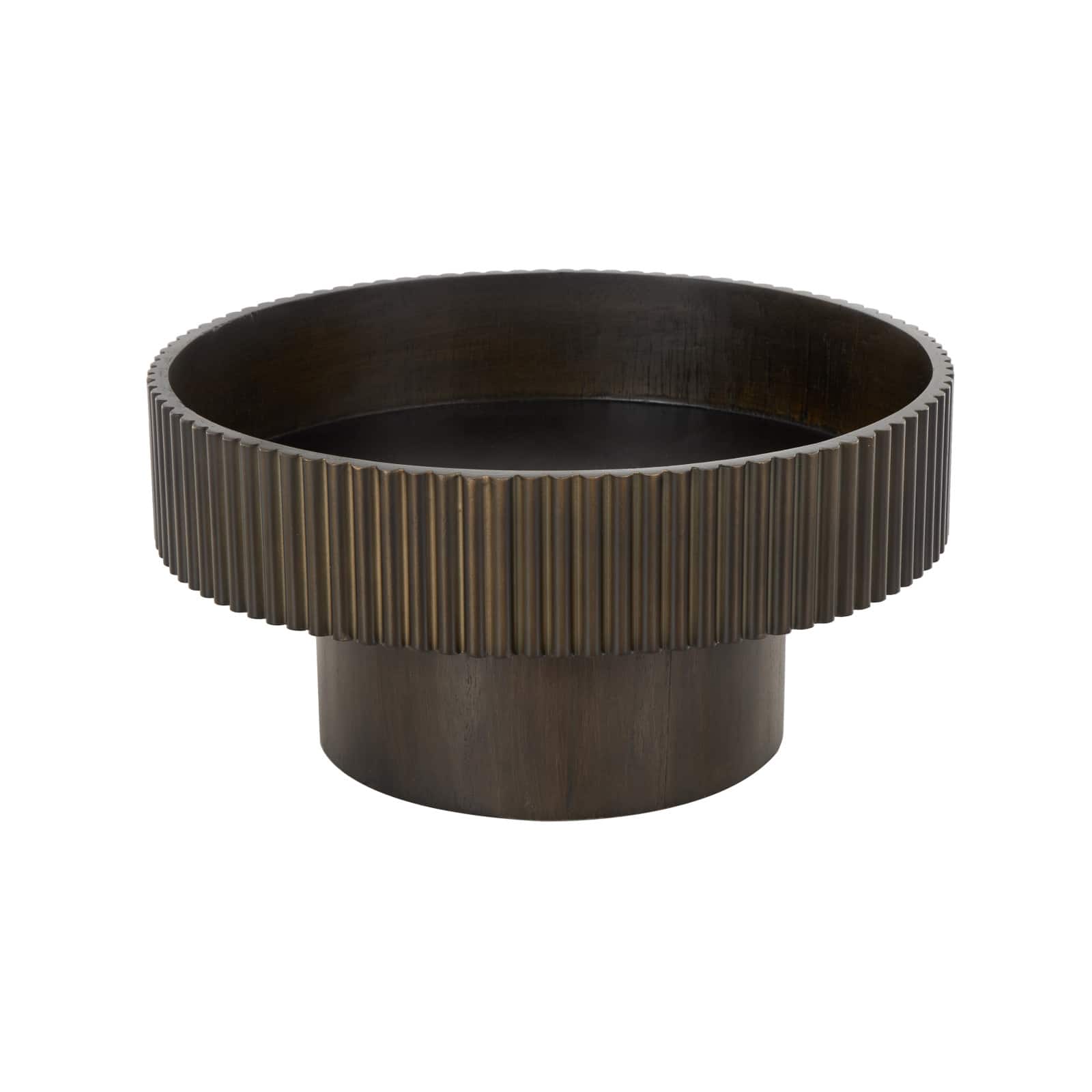 14" Wood Ribbed Decorative Bowl with Elevated Base