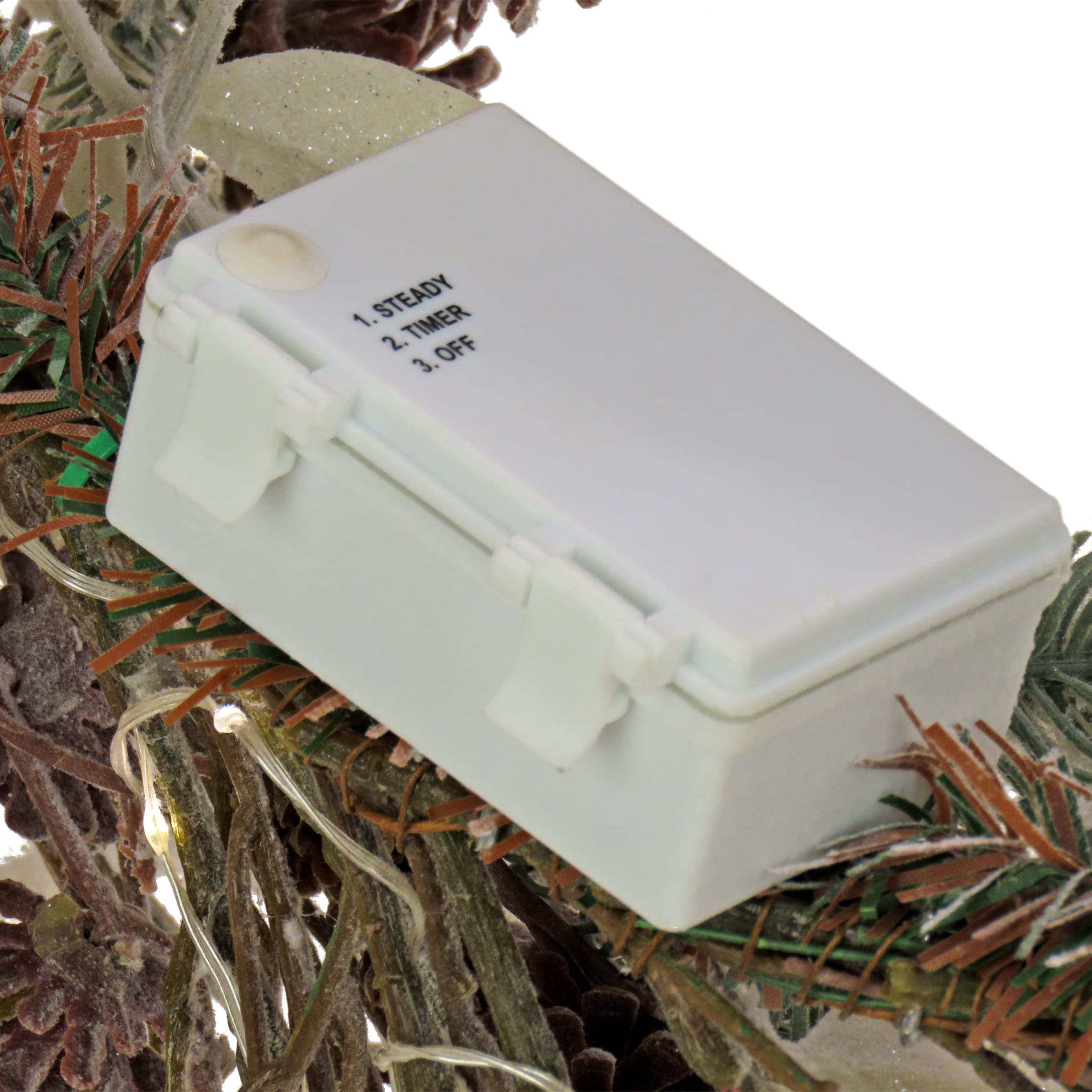 24" Christmas Alpine Trimmed Snow Lump Wreath, 150 Pure White LED Rice Lights