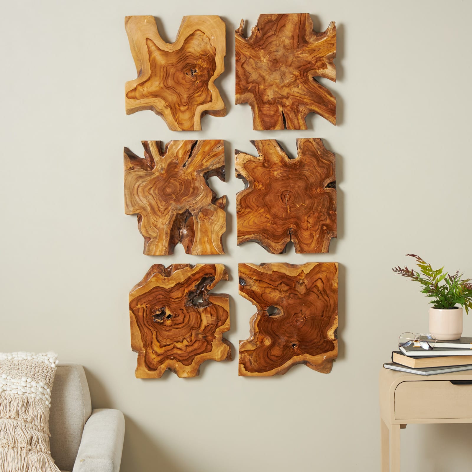 14" x 16" Brown Teak Wood Handmade Abstract Wall Décor Set