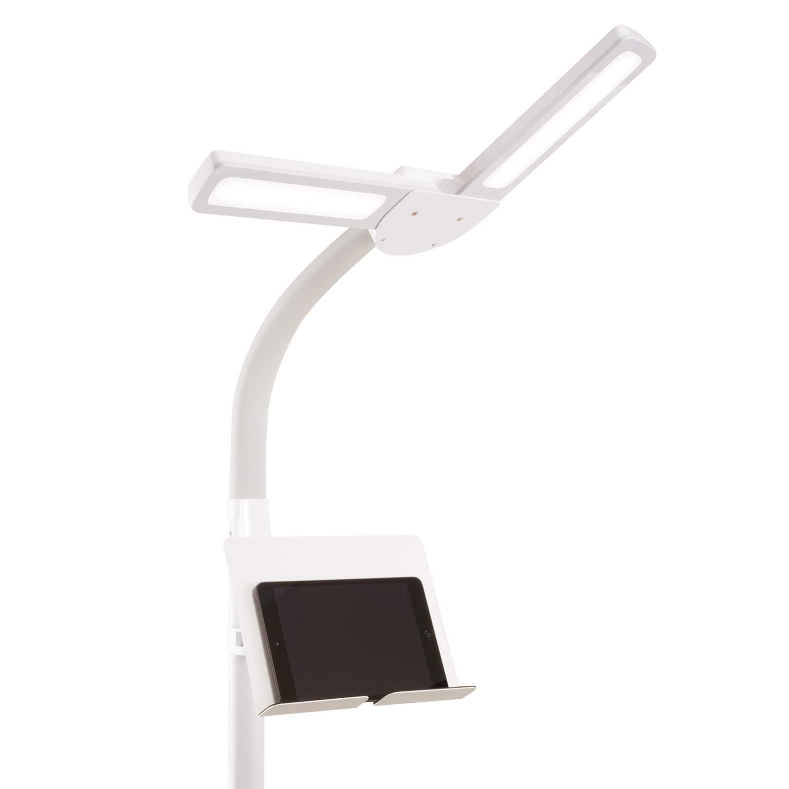 OttLite White Dual Shade LED Floor Lamp with USB Charging Station