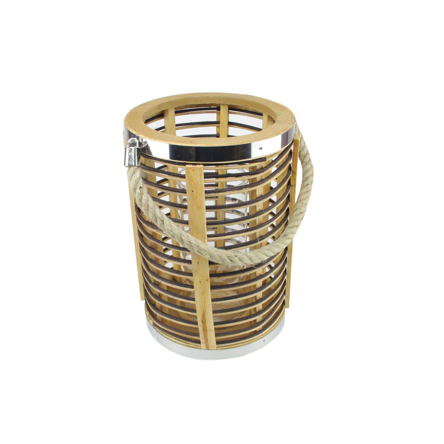 7.5" Rustic Chic Cylindrical Rattan Decorative Candle Holder Lantern