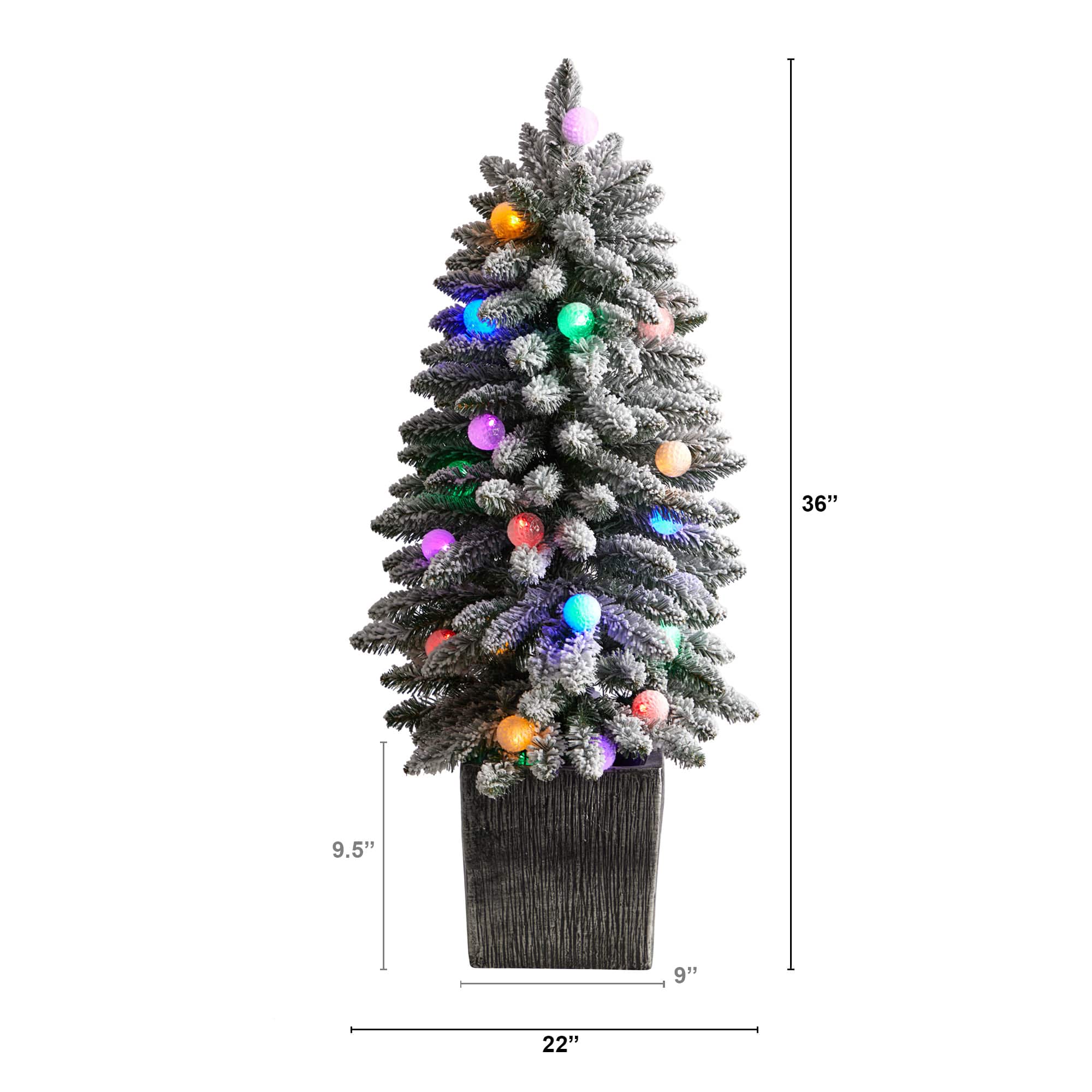 3ft. Pre-Lit Flocked Highland Fir Artificial Christmas Tree in Decorative Planter, Multicolor 20 LED Lights