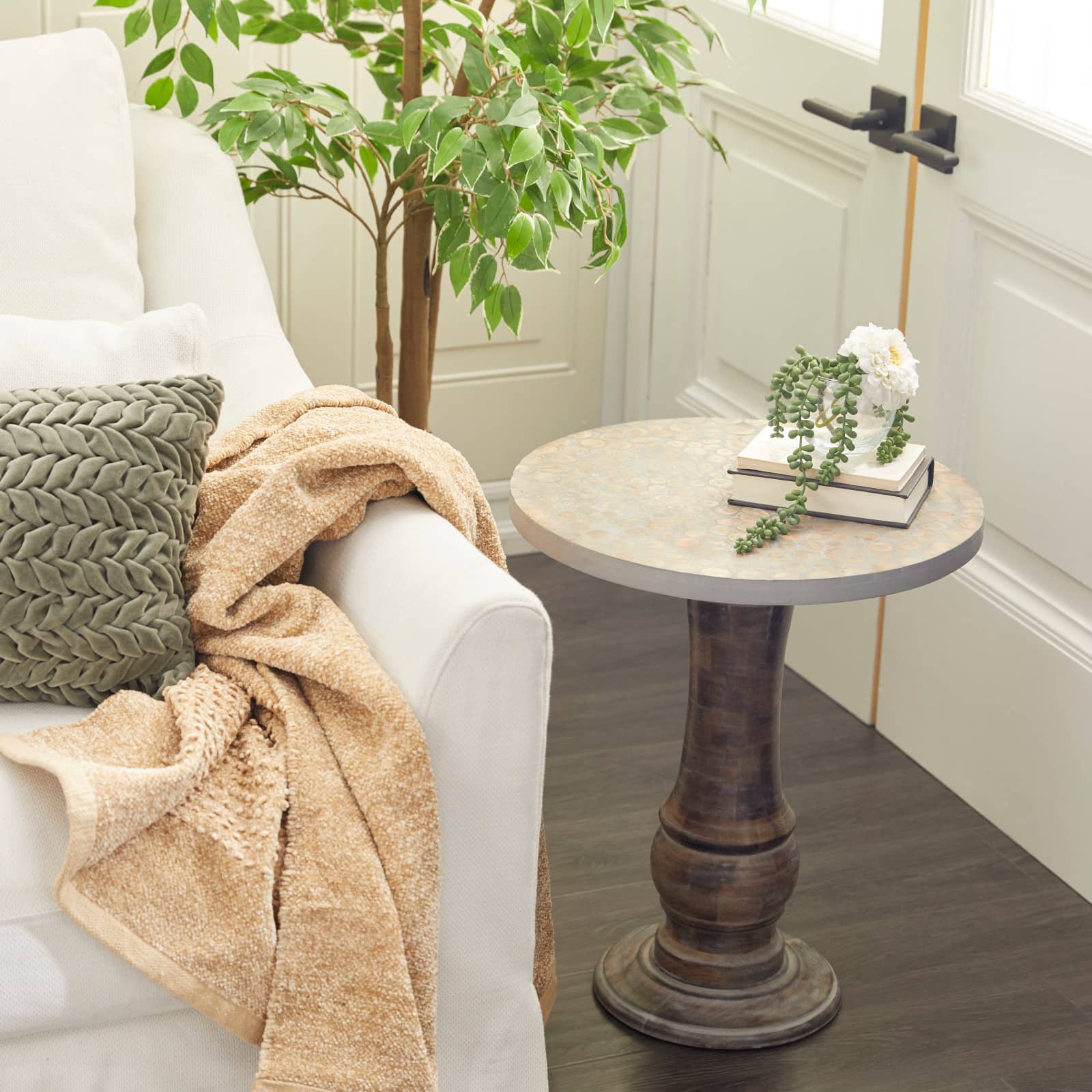 18" Gray Rustic Mango Wood Accent Table