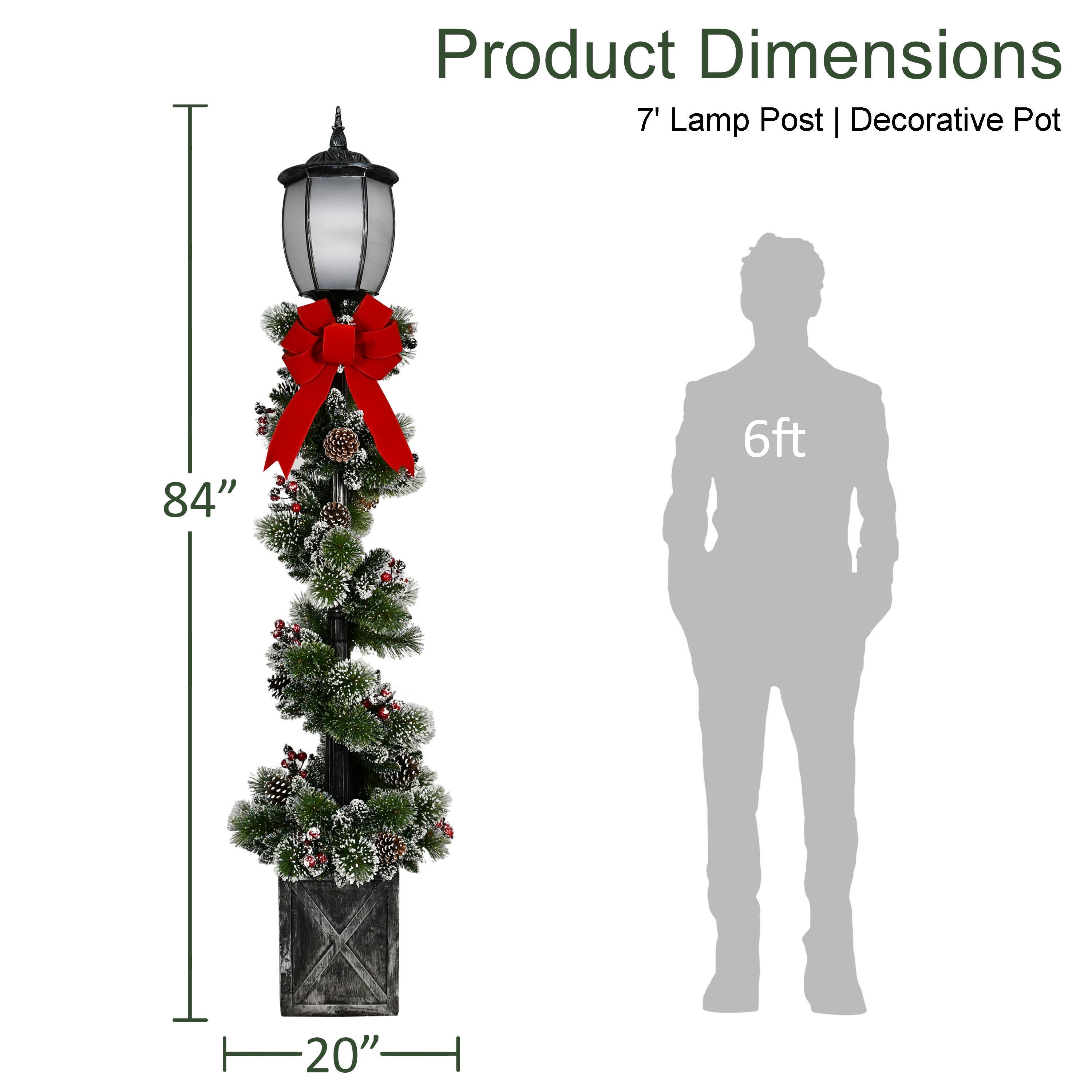 Puleo International 7ft. Pre-Lit Lamp Post with Warm White Twinkling LED Lights Christmas Holiday Décor