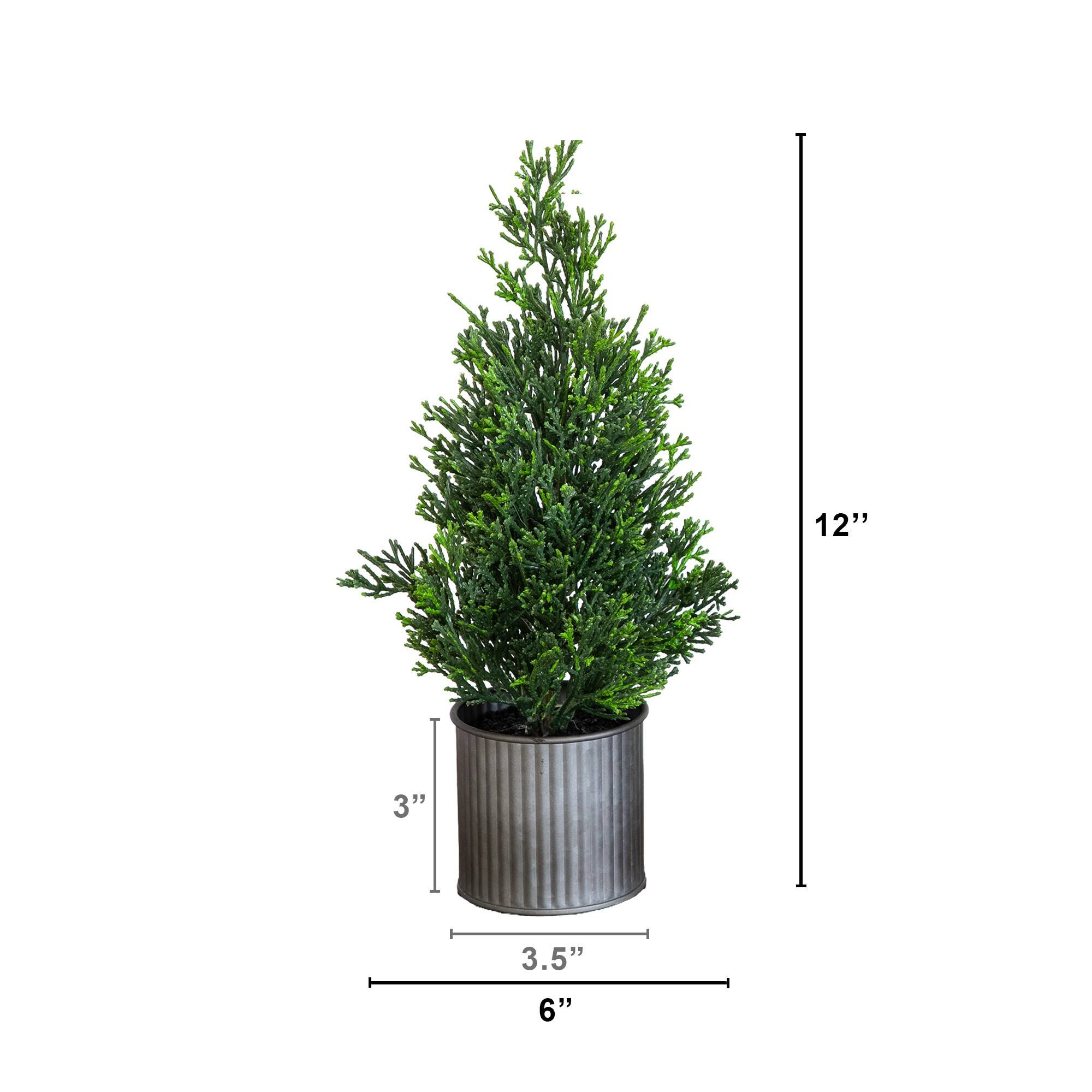 Nearly Natural 12" Unlit Artificial Mini Christmas Cedar Pine Tree in Metal Tin Planters, 2ct.