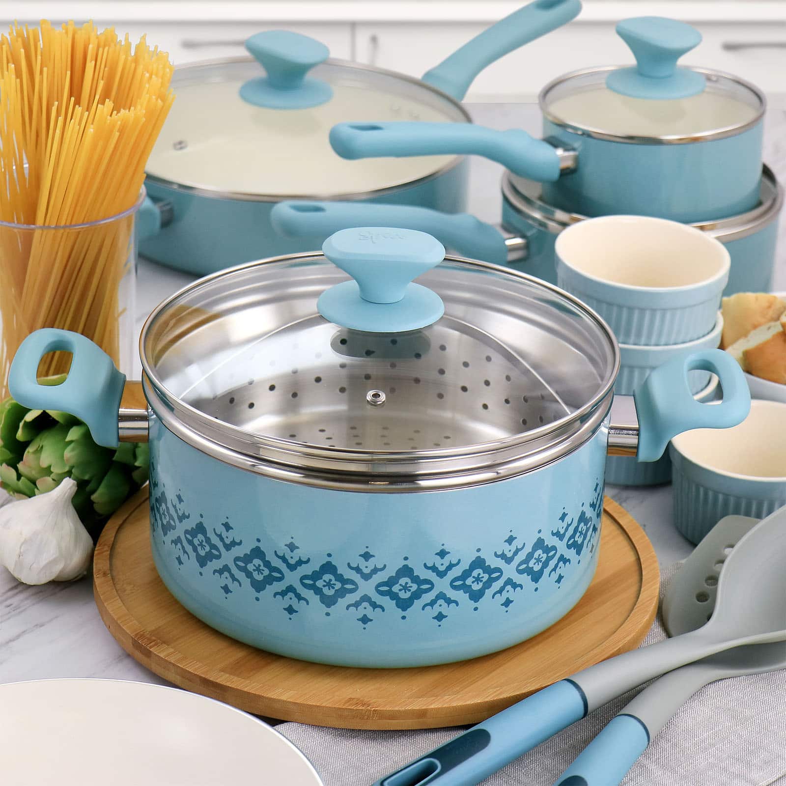 Spice by Tia Mowry Savory Saffron 16 Piece Ceramic Nonstick Cookware Set