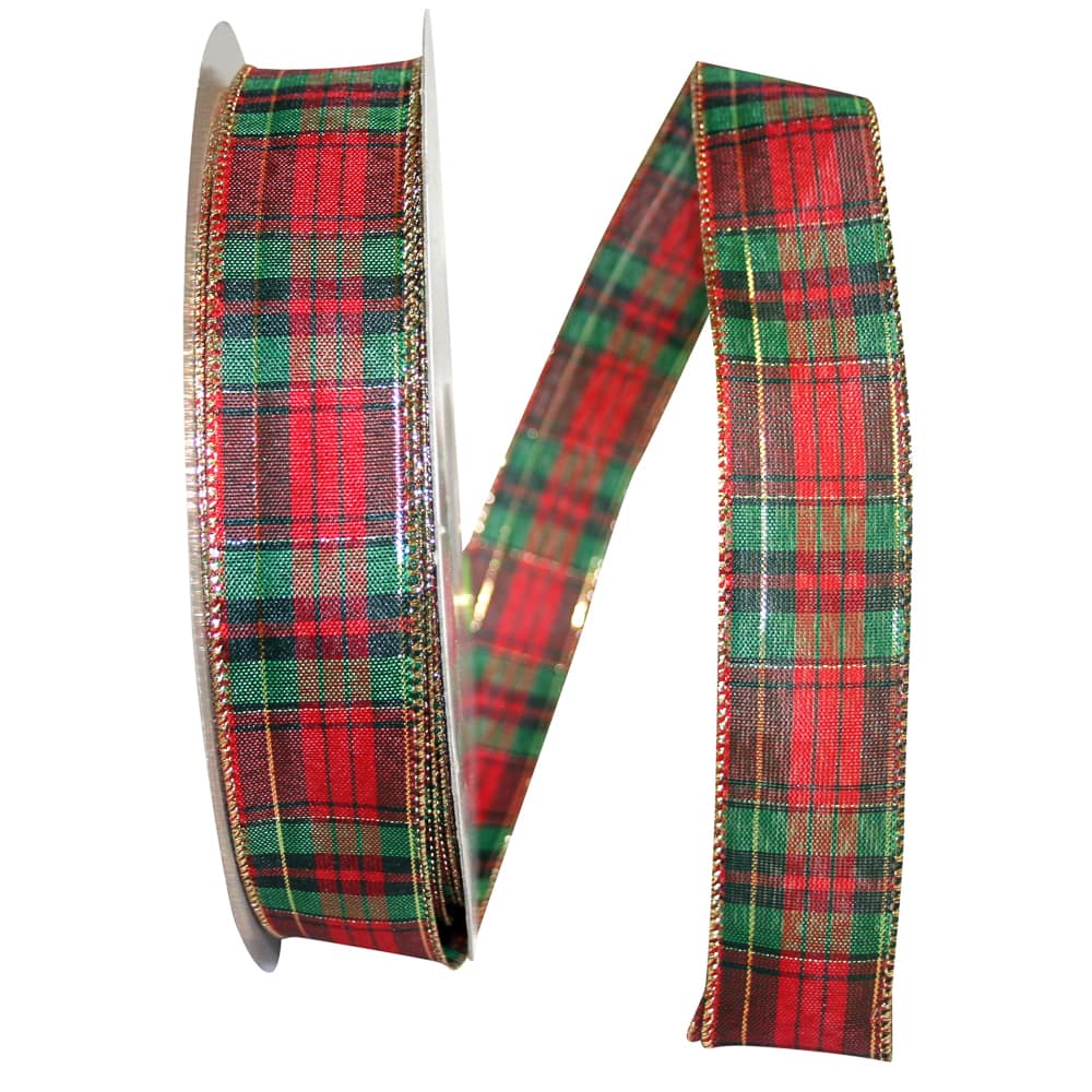 JAM Paper 1.5" x 5yd. Wired Mcshay Plaid Ribbon