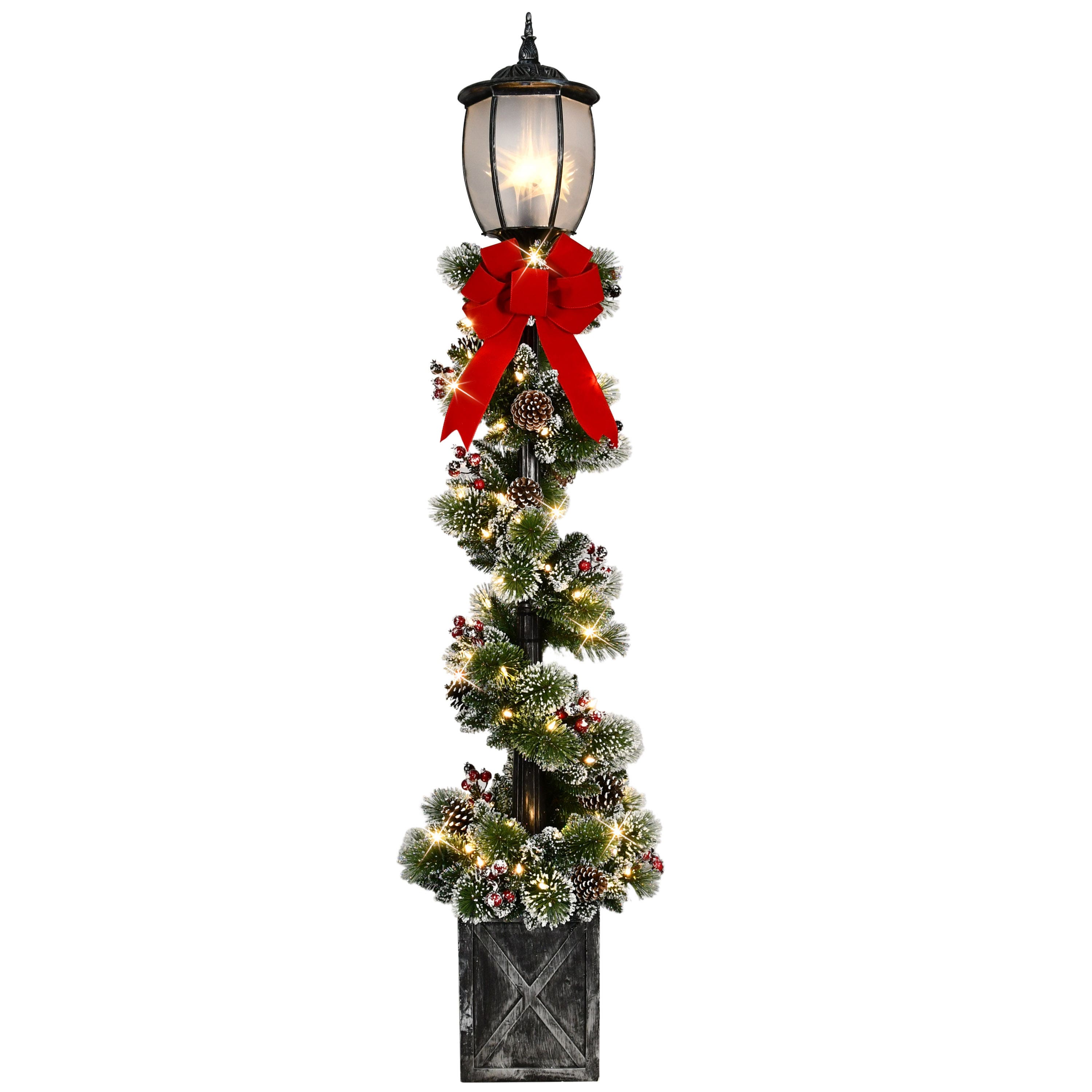 Puleo International 7ft. Pre-Lit Lamp Post with Warm White Twinkling LED Lights Christmas Holiday Décor