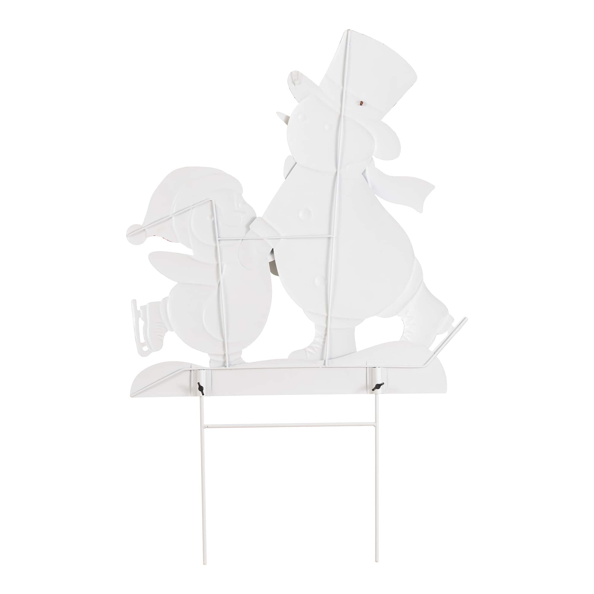 Glitzhome® 32" Christmas Metal Skiing Snowman and Penguin Yard Stake