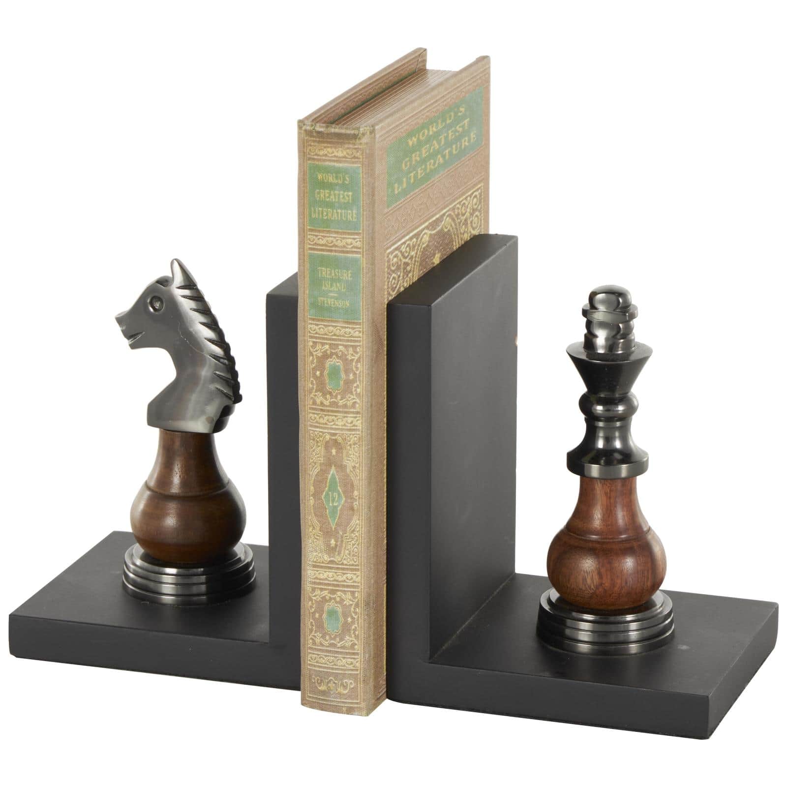 Decorative Dark Brown & Silver Chess Bookend Set