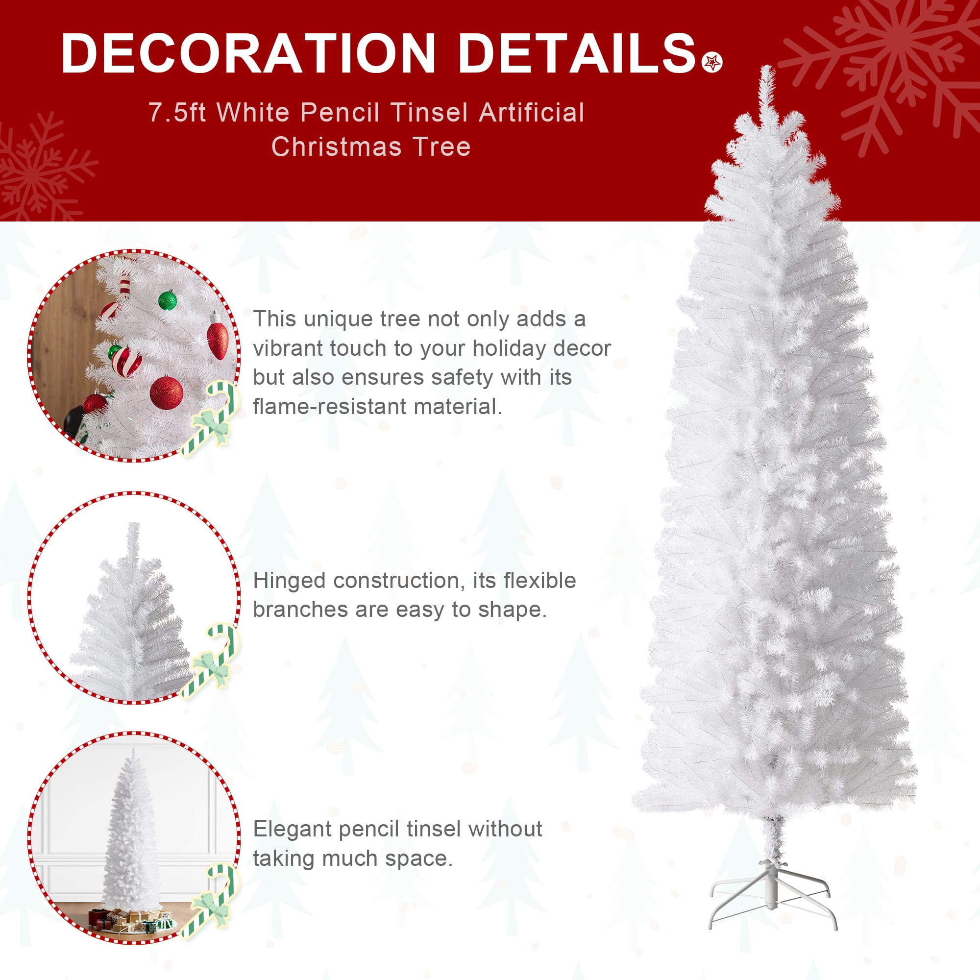 7.5ft. Unlit Pencil Tinsel Artificial Christmas Tree