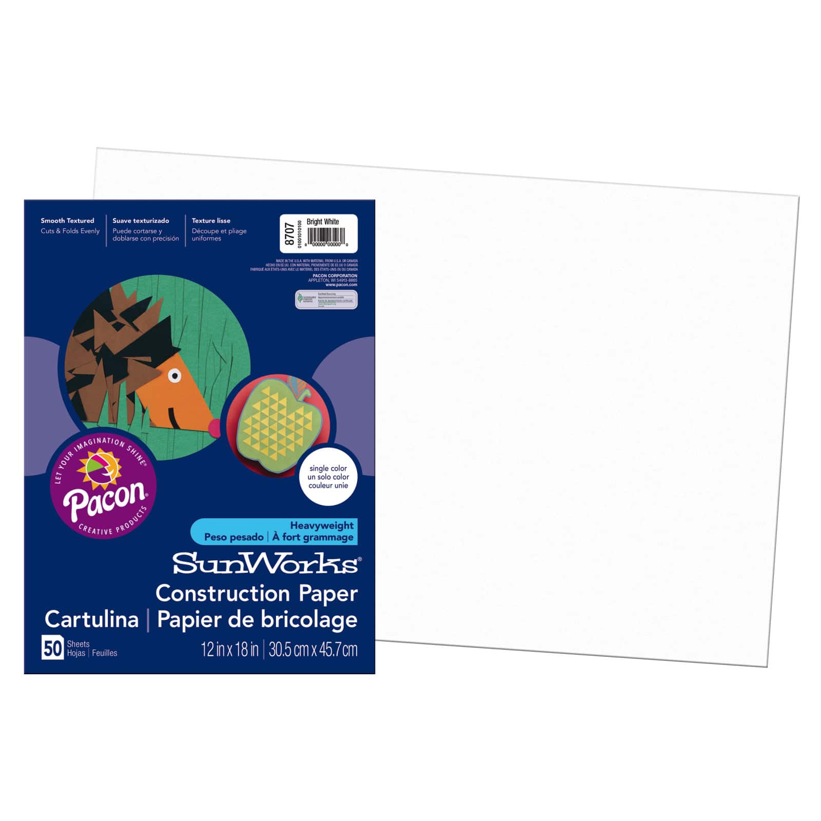 Pacon® SunWorks® 12" x 18" Bright White Construction Paper, 50ct.