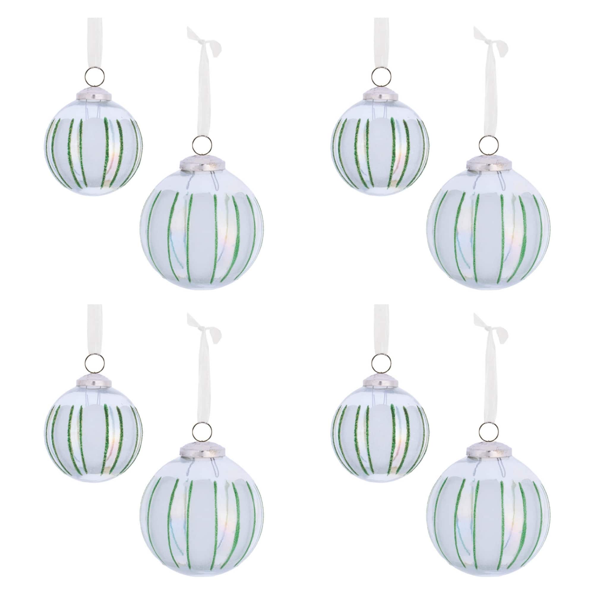 Melrose White & Green Glass Ball Ornament Set