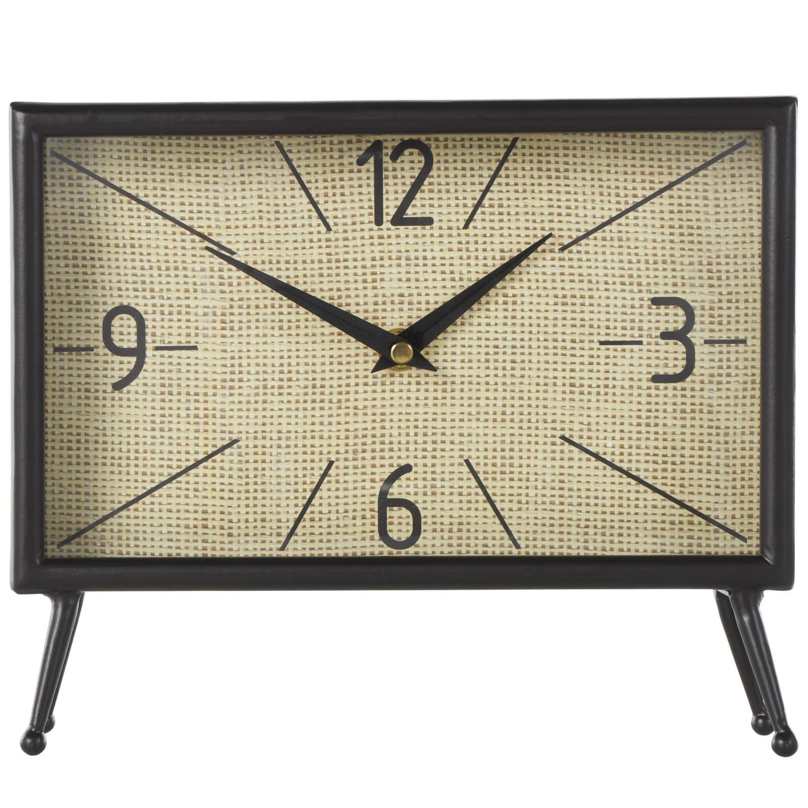 9.5" Black Metal Rectangular Decorative Clock with Tea-Stained Clock Face