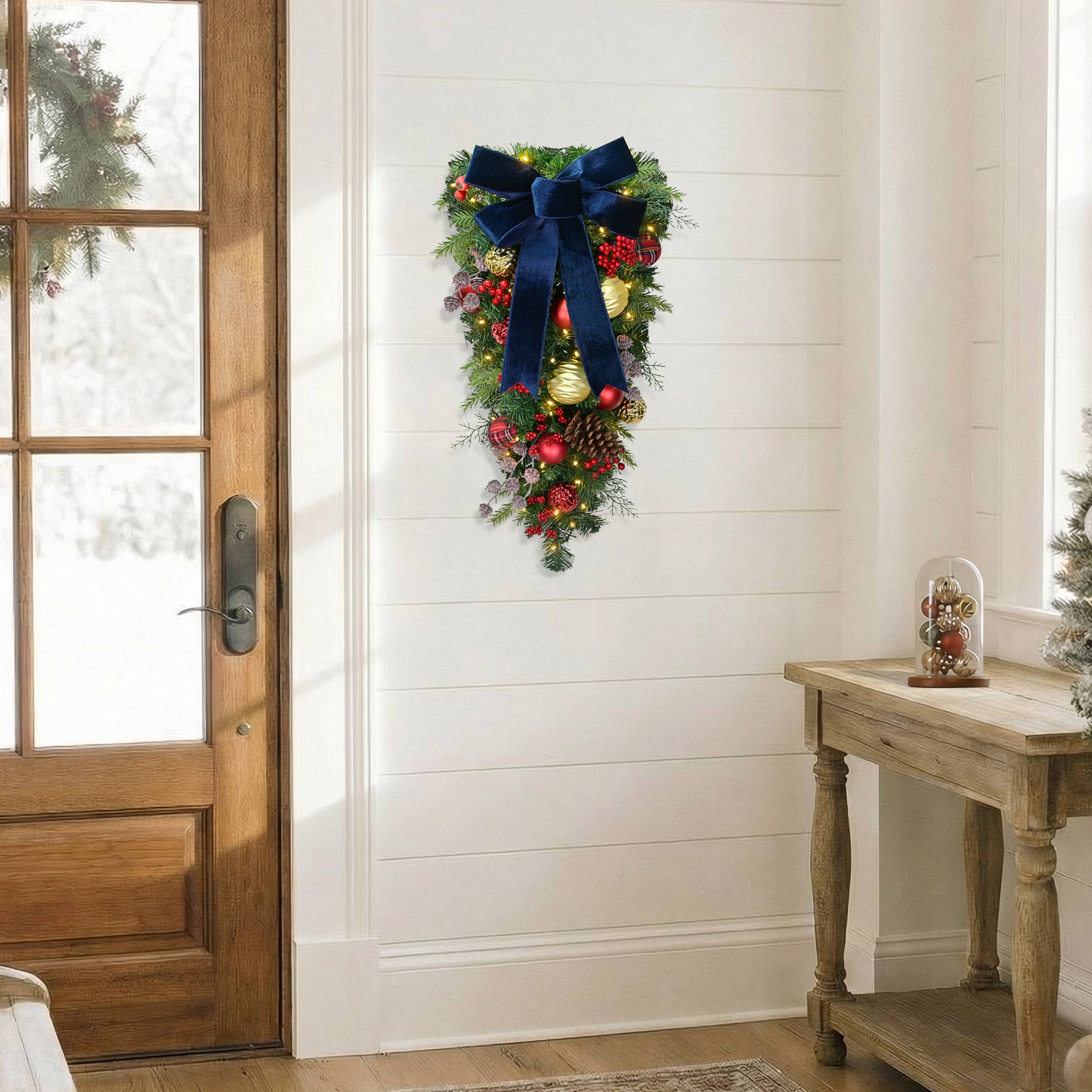 Puleo International 28" Pre-Lit Ornaments & Pinecones Artificial Teardrop Swag