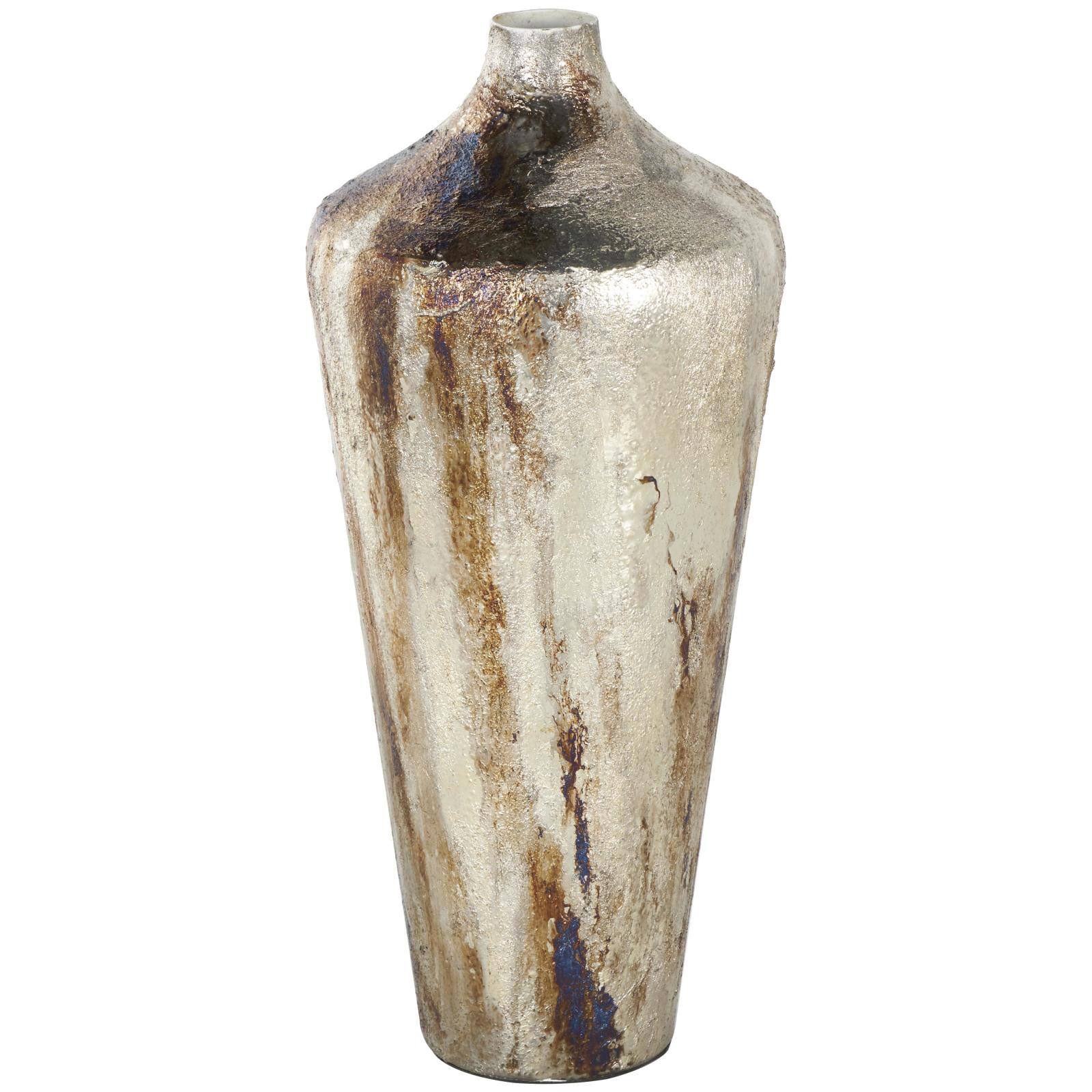 Bronze & Cream Foiled Metal Vase with Blue Accents
