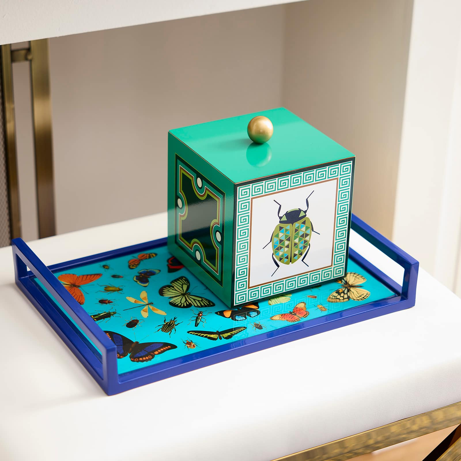 Jonathan Adler x Michaels 7" Green Greek Key & Geometric Beetle Tabletop Box