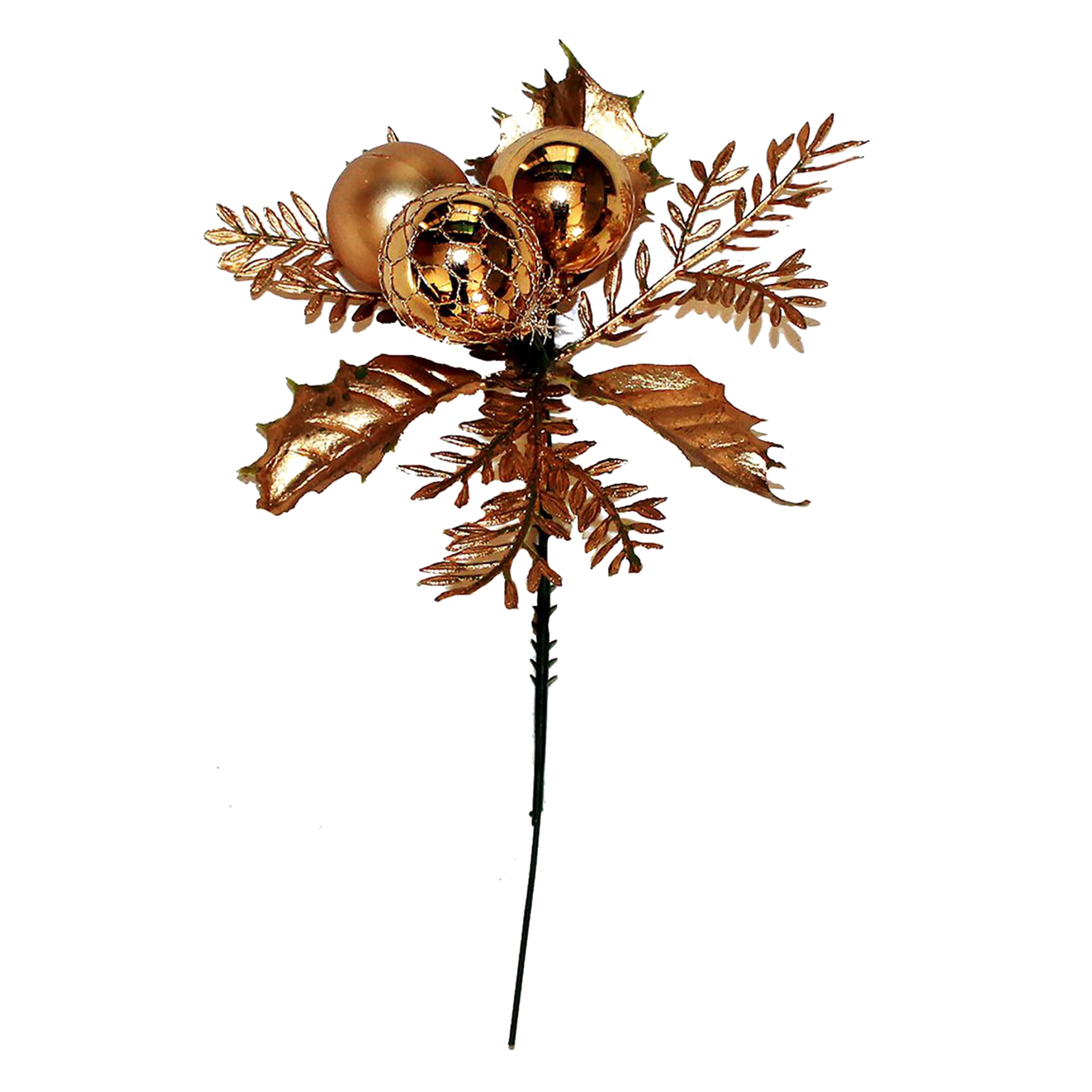 8" Christmas 3 Holly & Ball Picks
