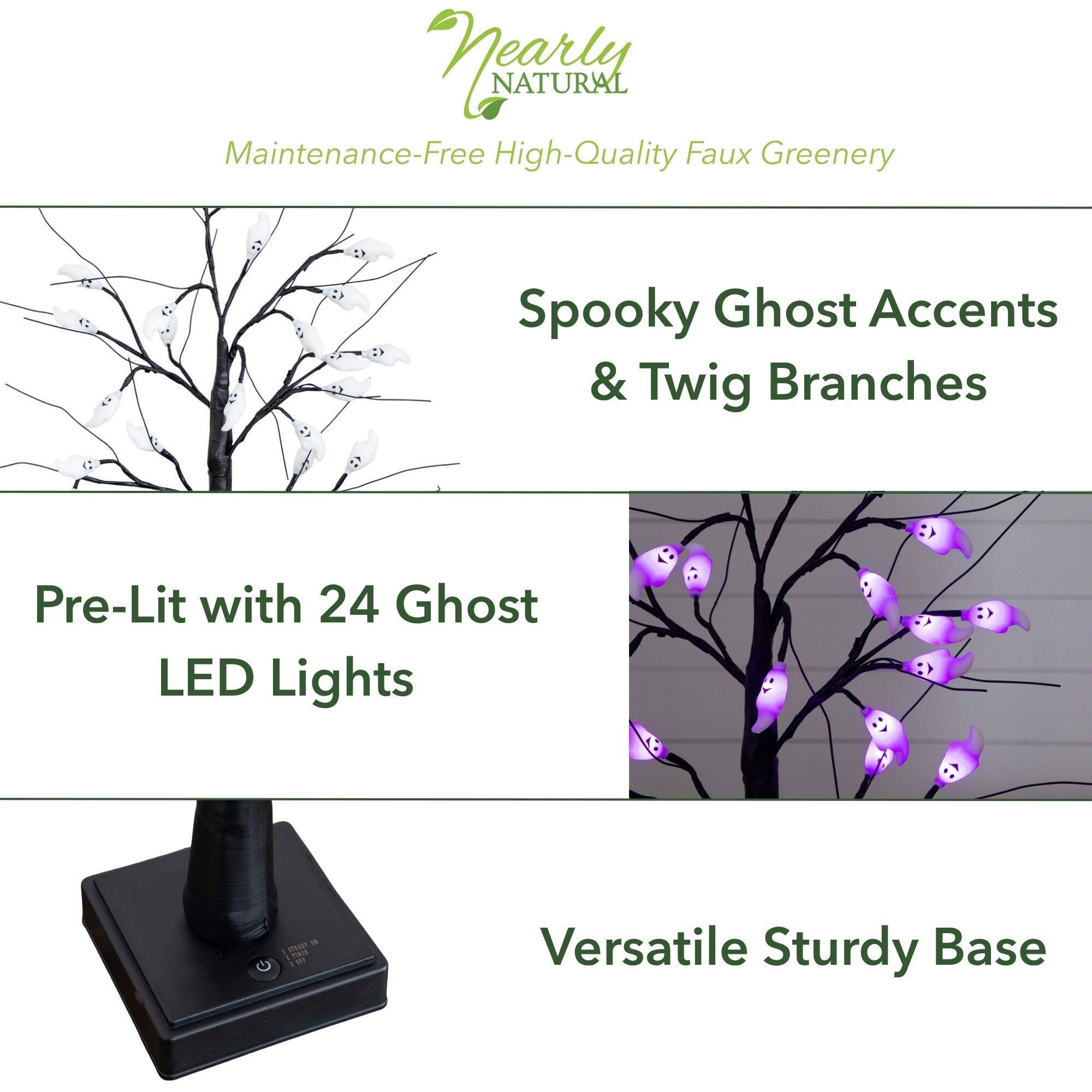 2ft. Pre-Lit Artificial Halloween Ghost Twig Tree with 24 Purple LED Lights