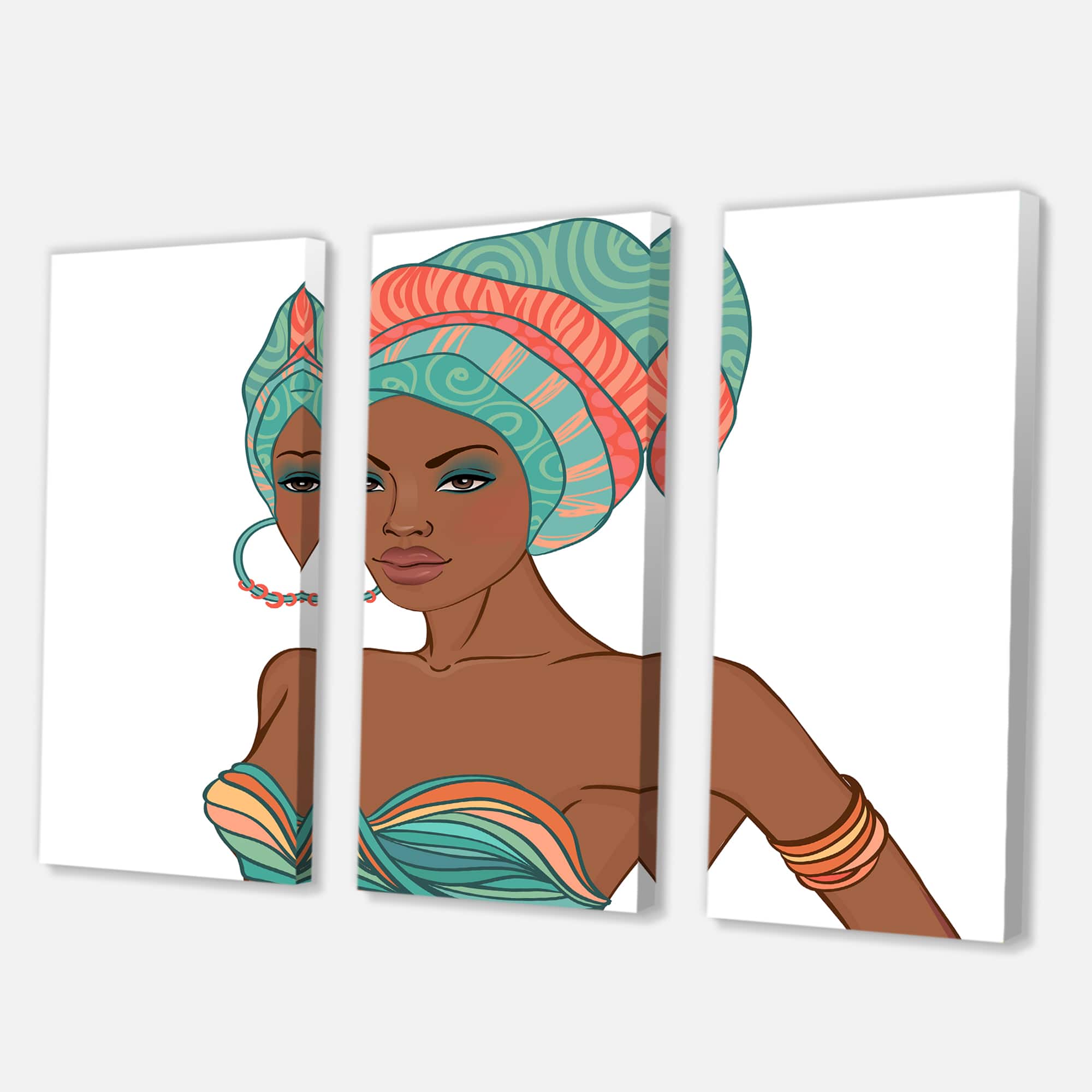 Designart - African American Woman With Earring & Turban - Modern Canvas Wall Art Print
