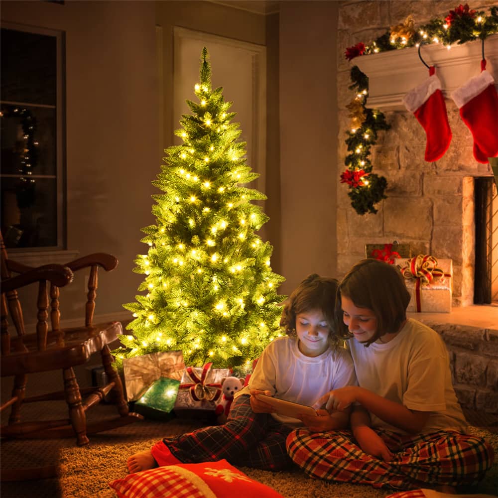Costway 6ft. Pre-Lit Green Artificial Half Christmas Tree, Warm White LED Lights