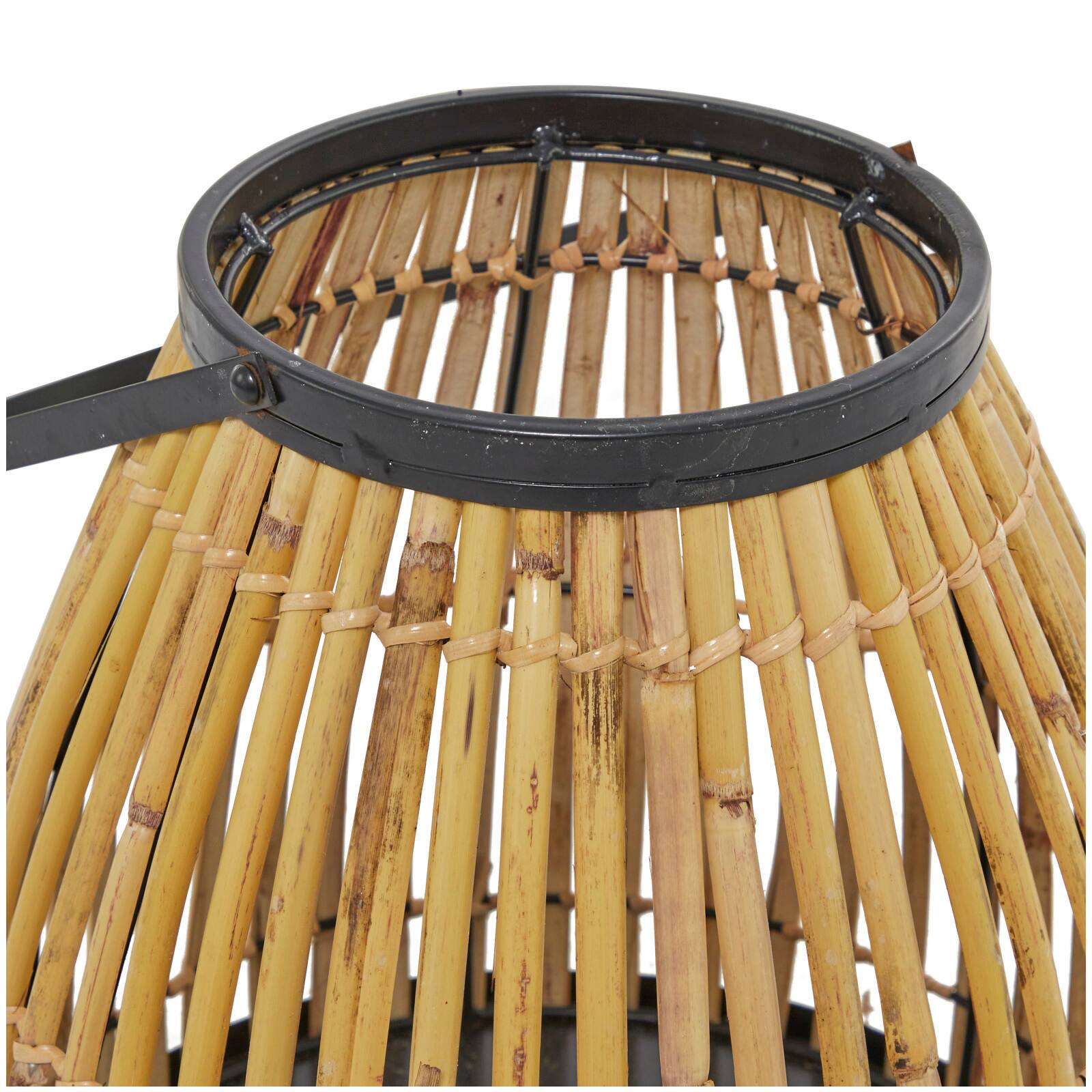 15" Brown Wicker Handmade Slatted Frame Candle Lantern with Handle